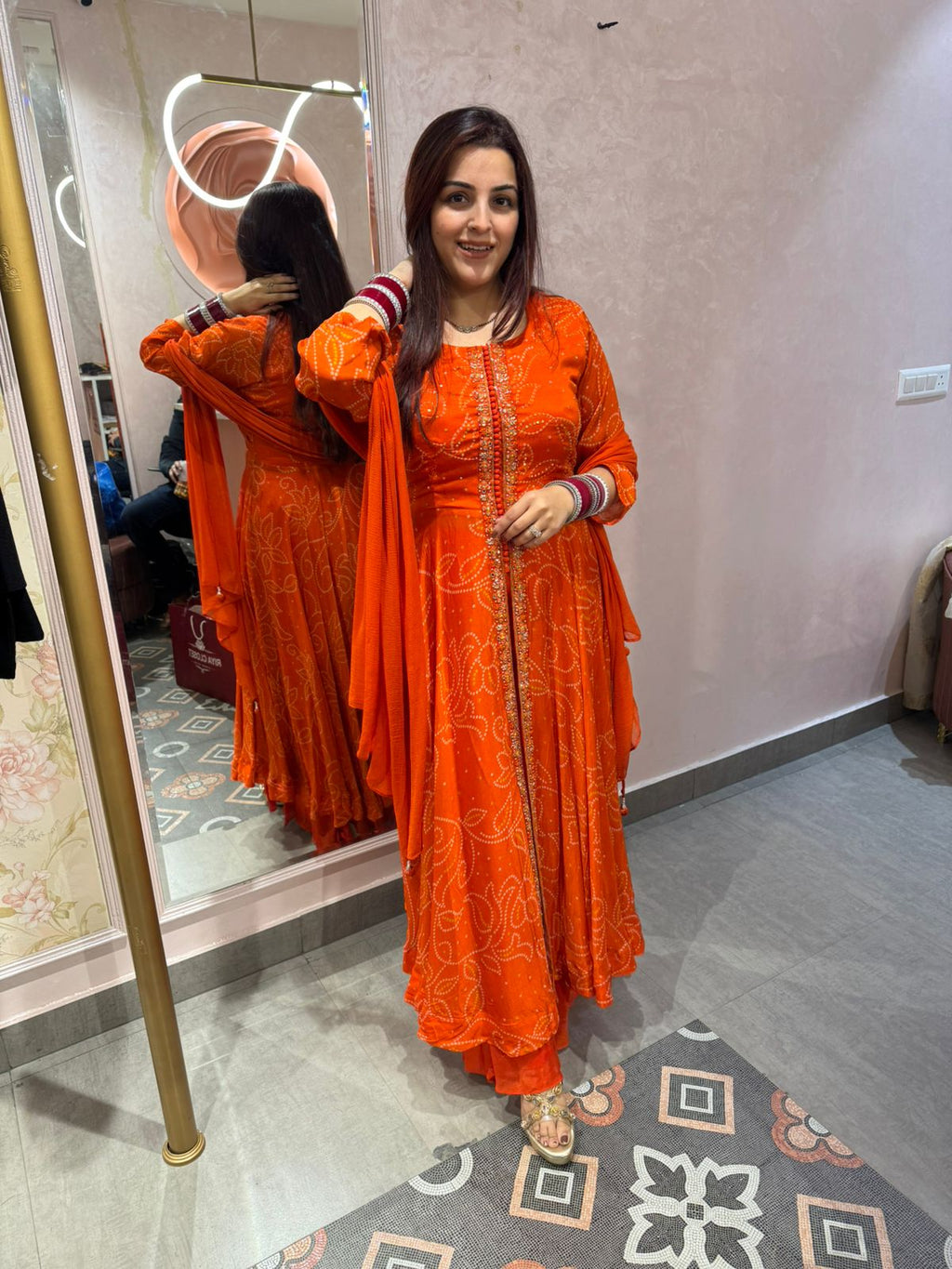 Sunset  Bandhani Anarkali Suit Set