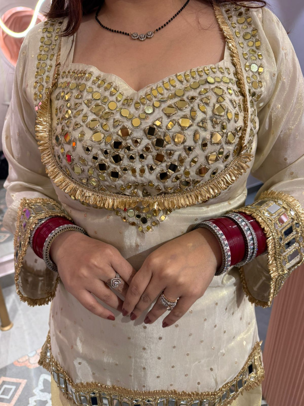 Shina noor Mirror Embroidered three pc set