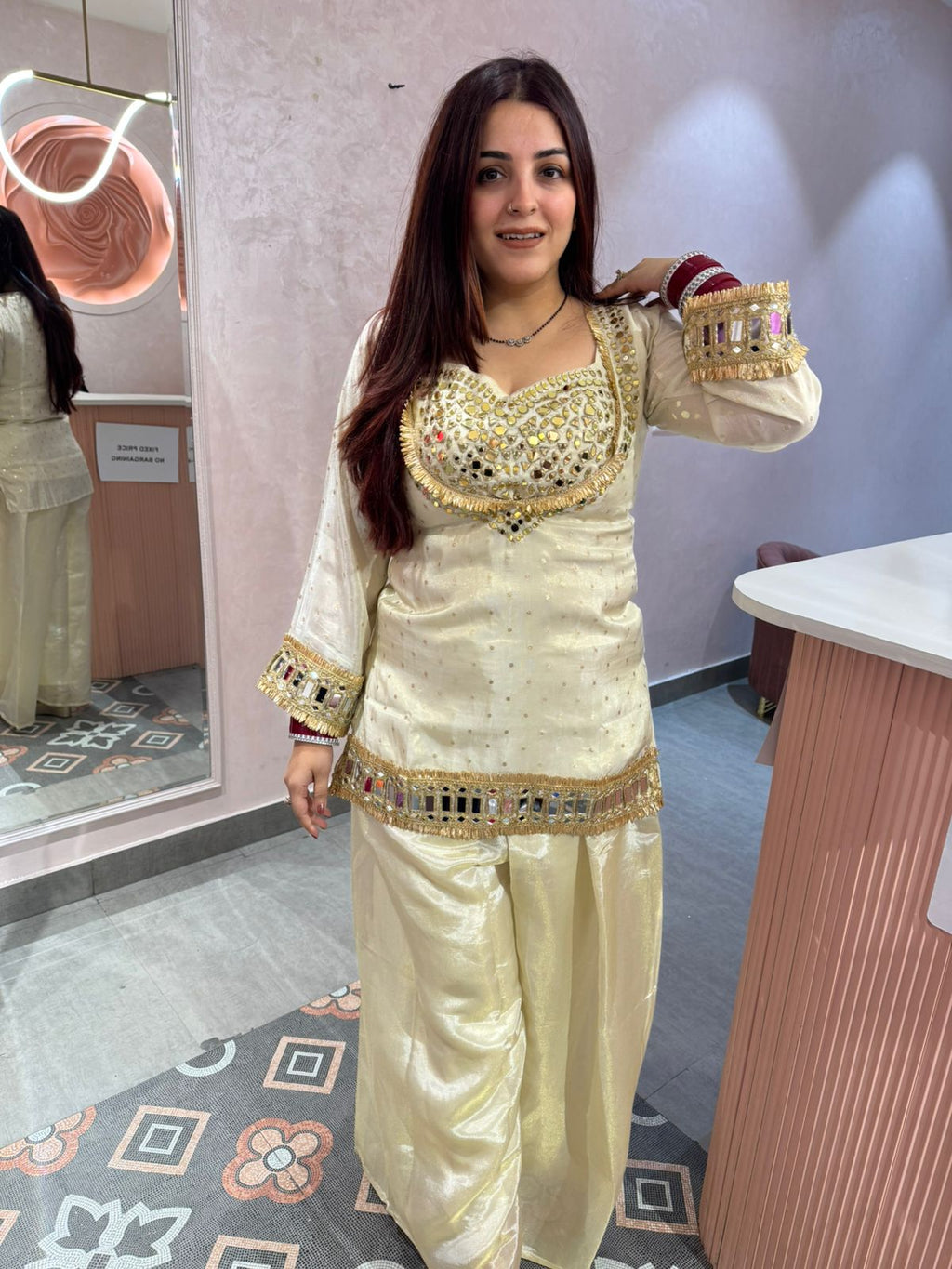 Shina noor Mirror Embroidered three pc set