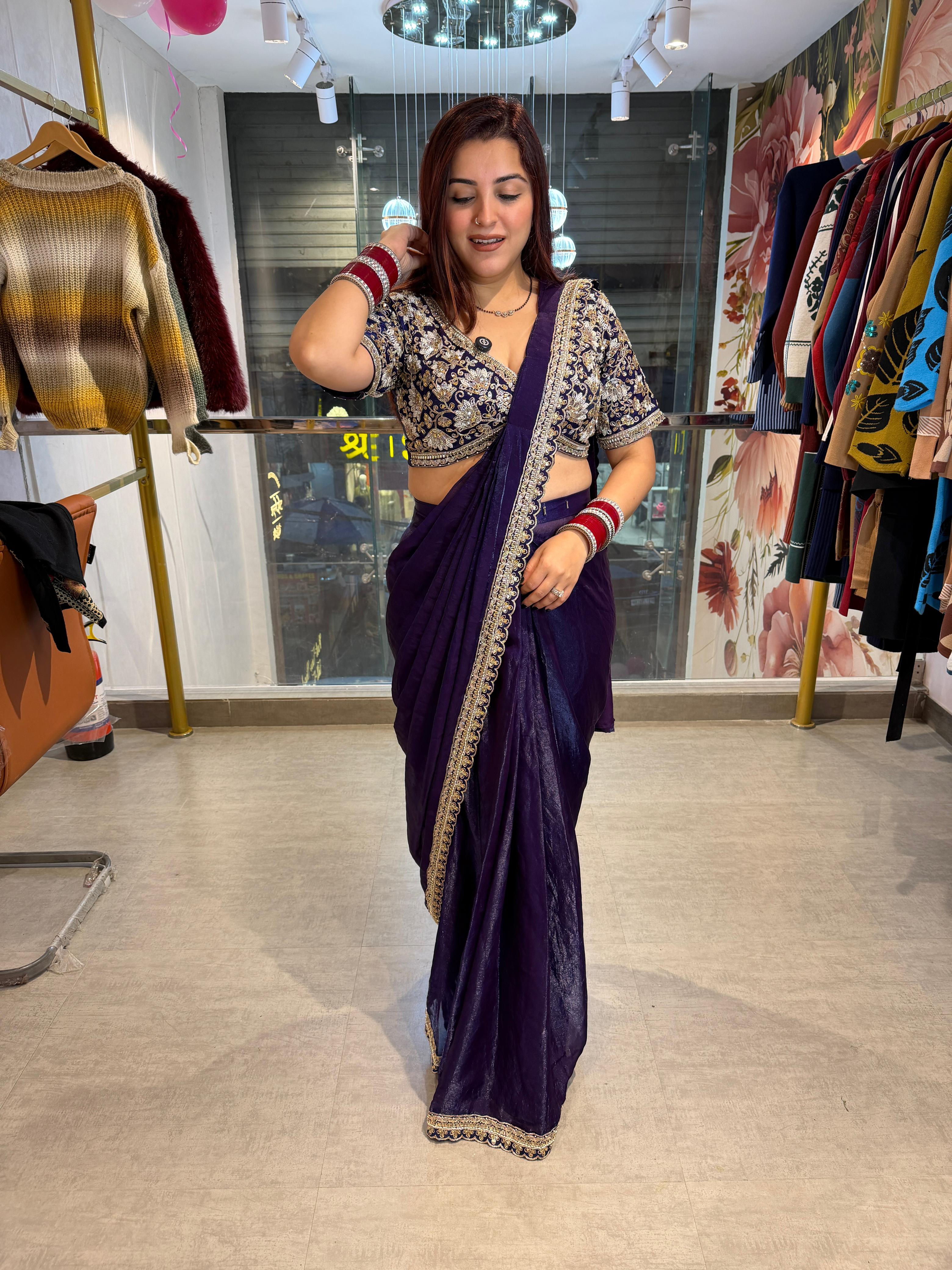 Riru Embroidered Designer Saree Set