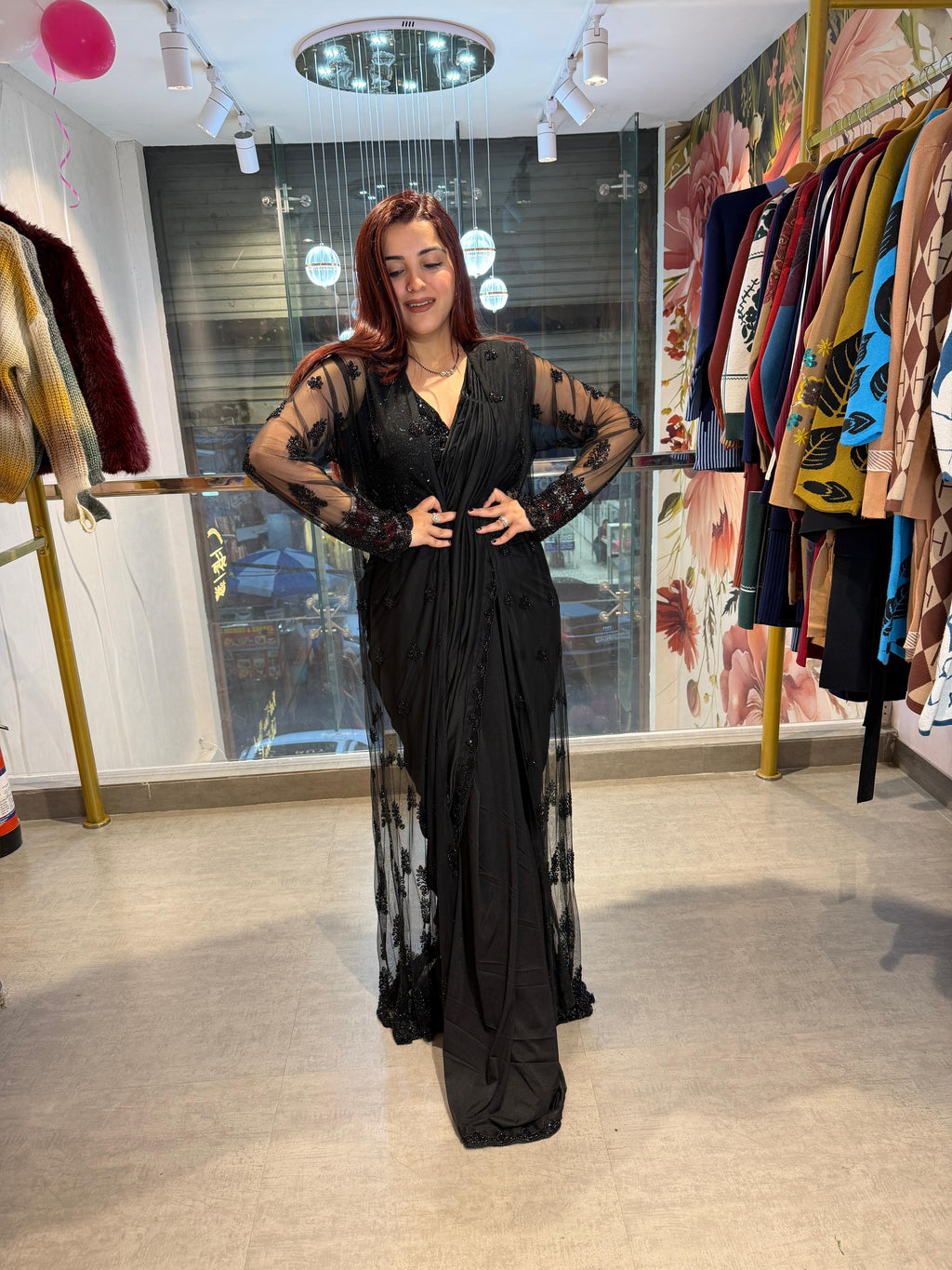 Ru Black Designer Saree Set