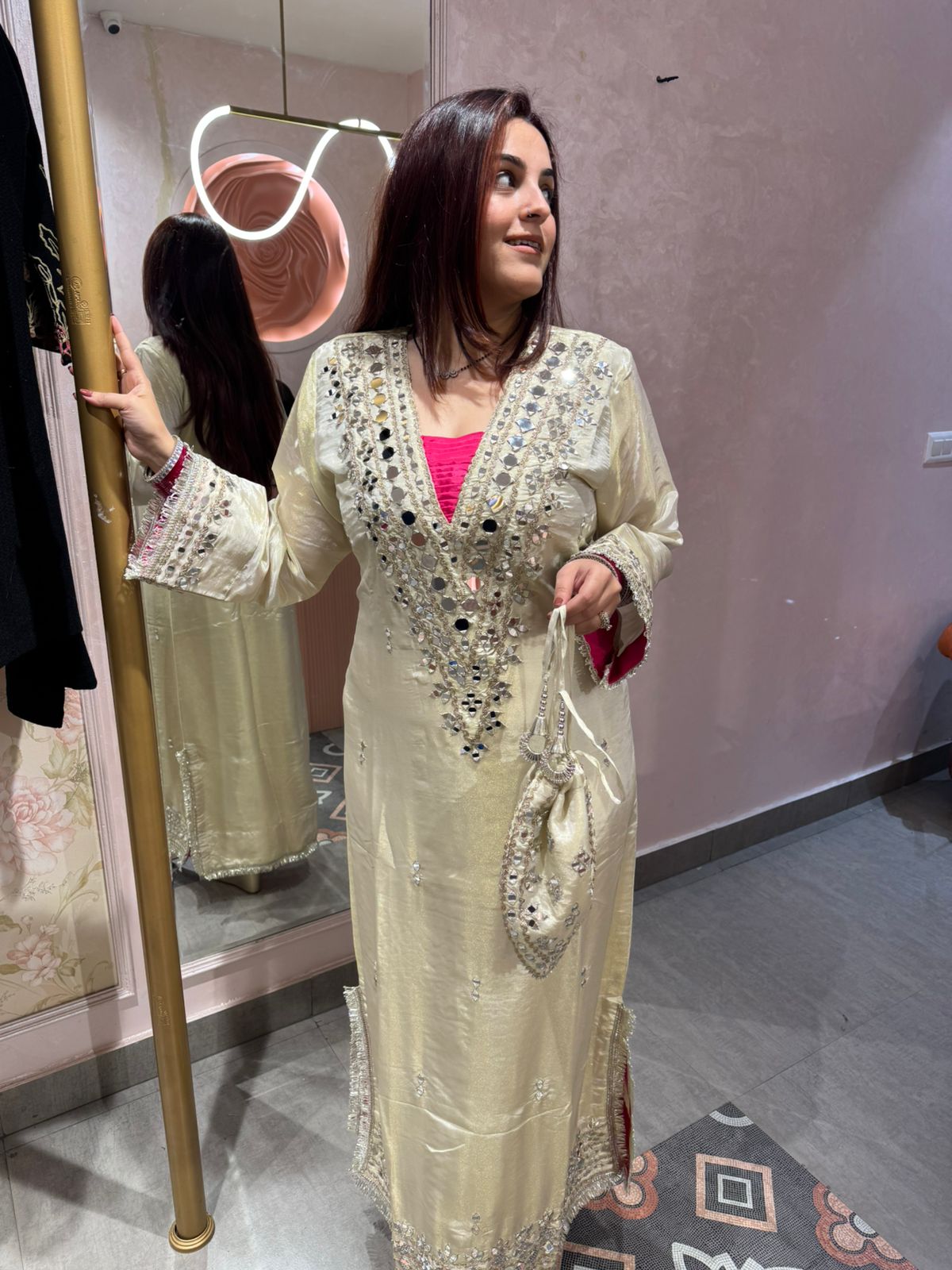 Sara Glow Mirror Work Festive Kurti dress