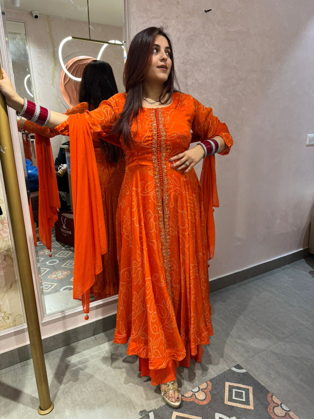 Sunset  Bandhani Anarkali Suit Set