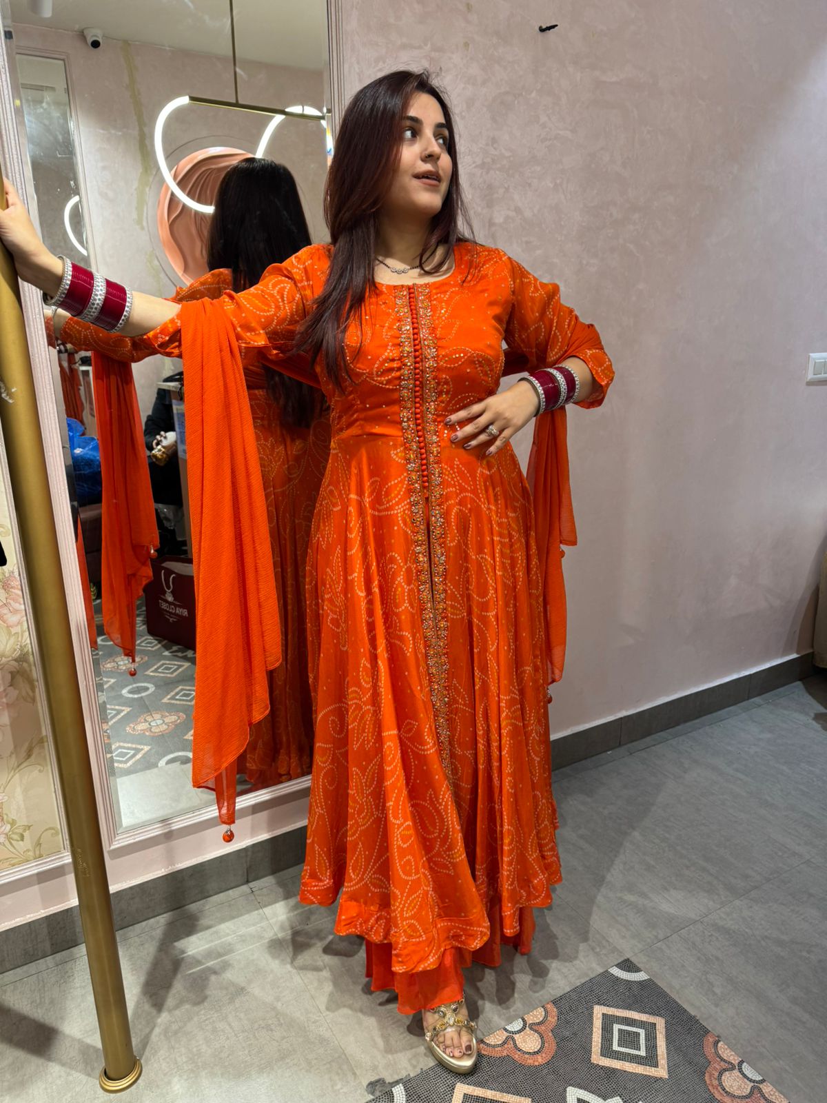 Sunset  Bandhani Anarkali Suit Set