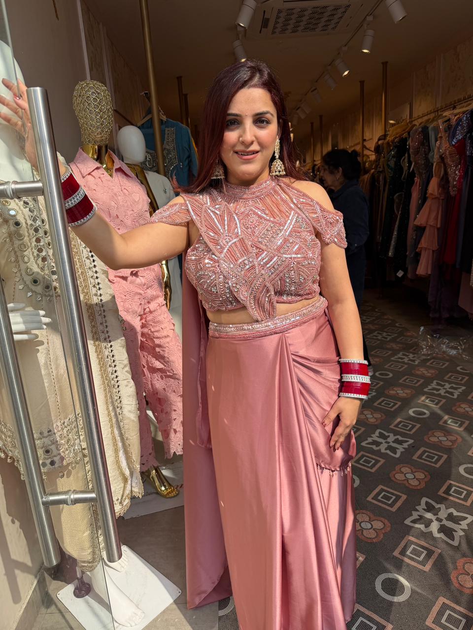 Rosé Luxe Drape skirt Set