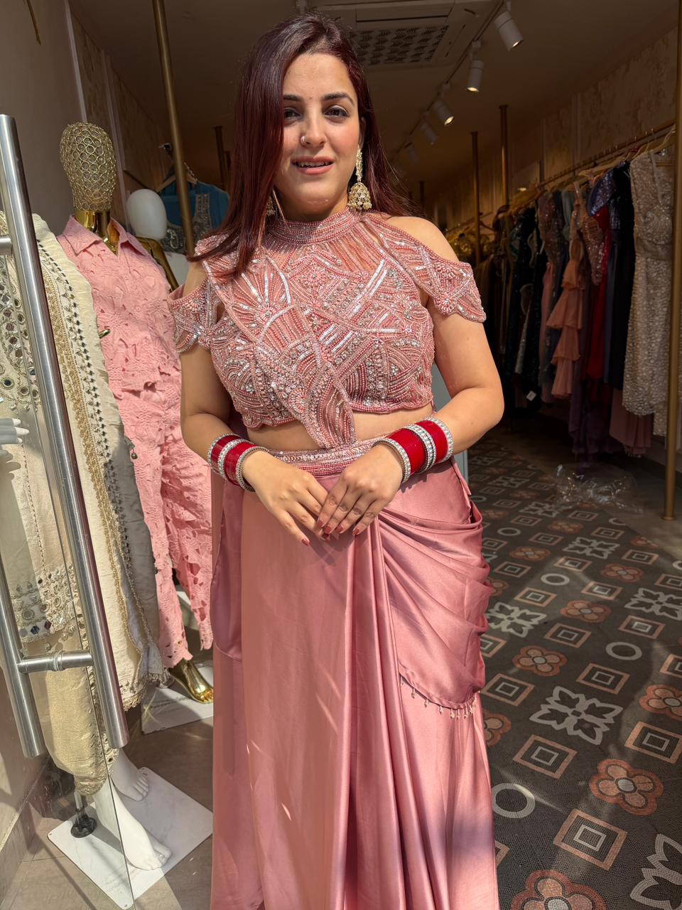 Rosé Luxe Drape skirt Set