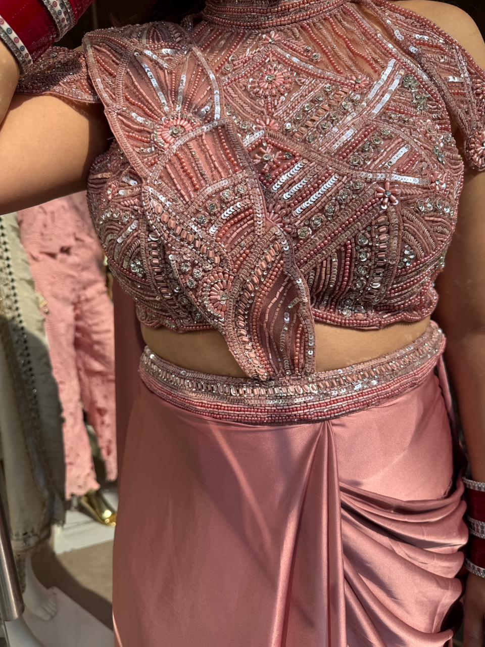 Rosé Luxe Drape skirt Set