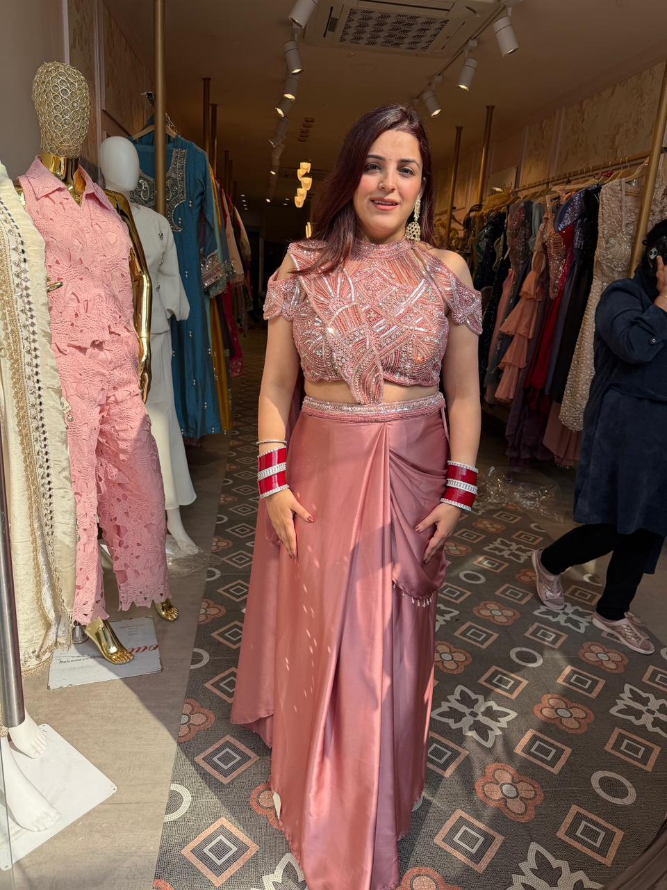 Rosé Luxe Drape skirt Set