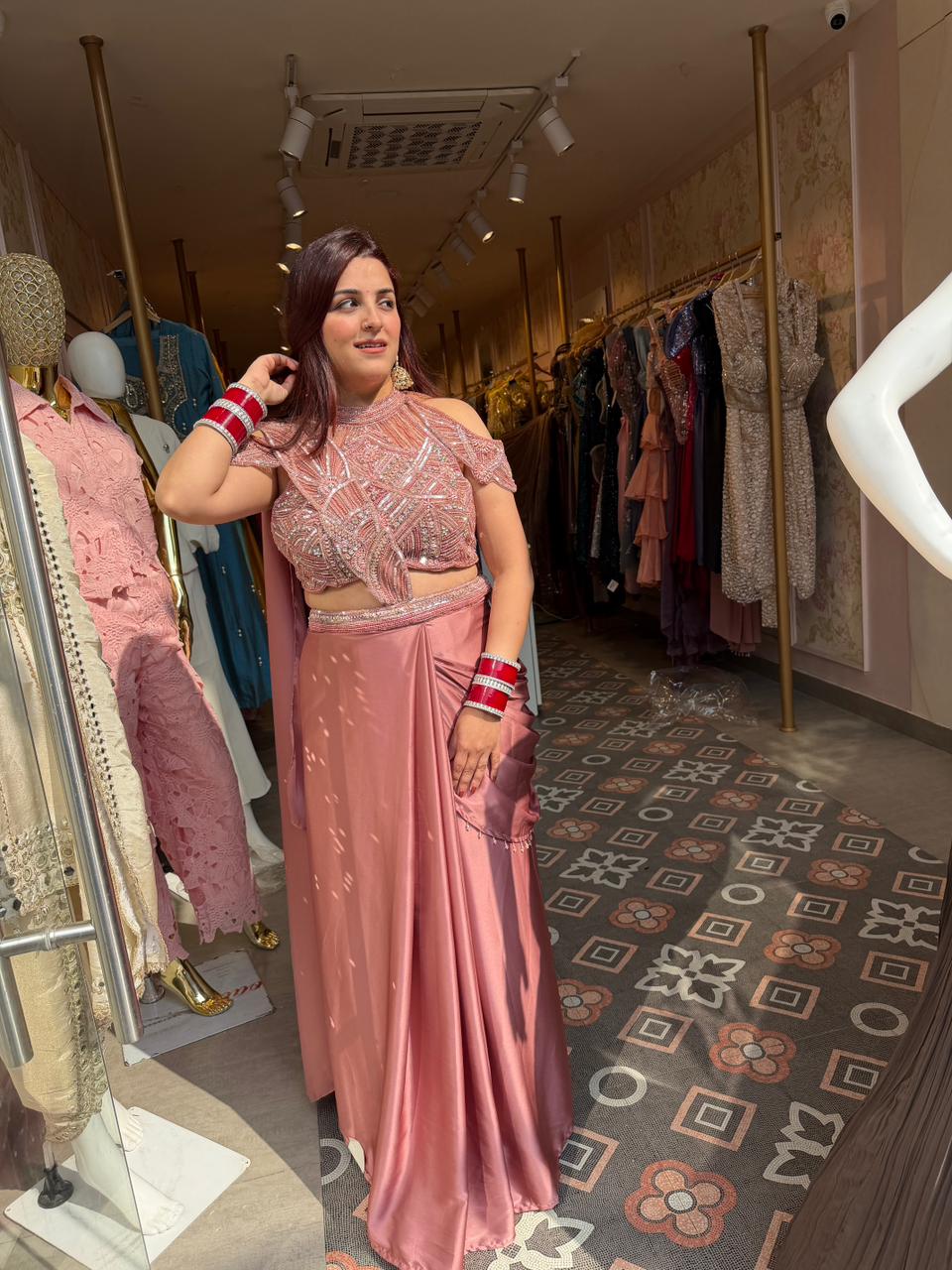 Rosé Luxe Drape skirt Set