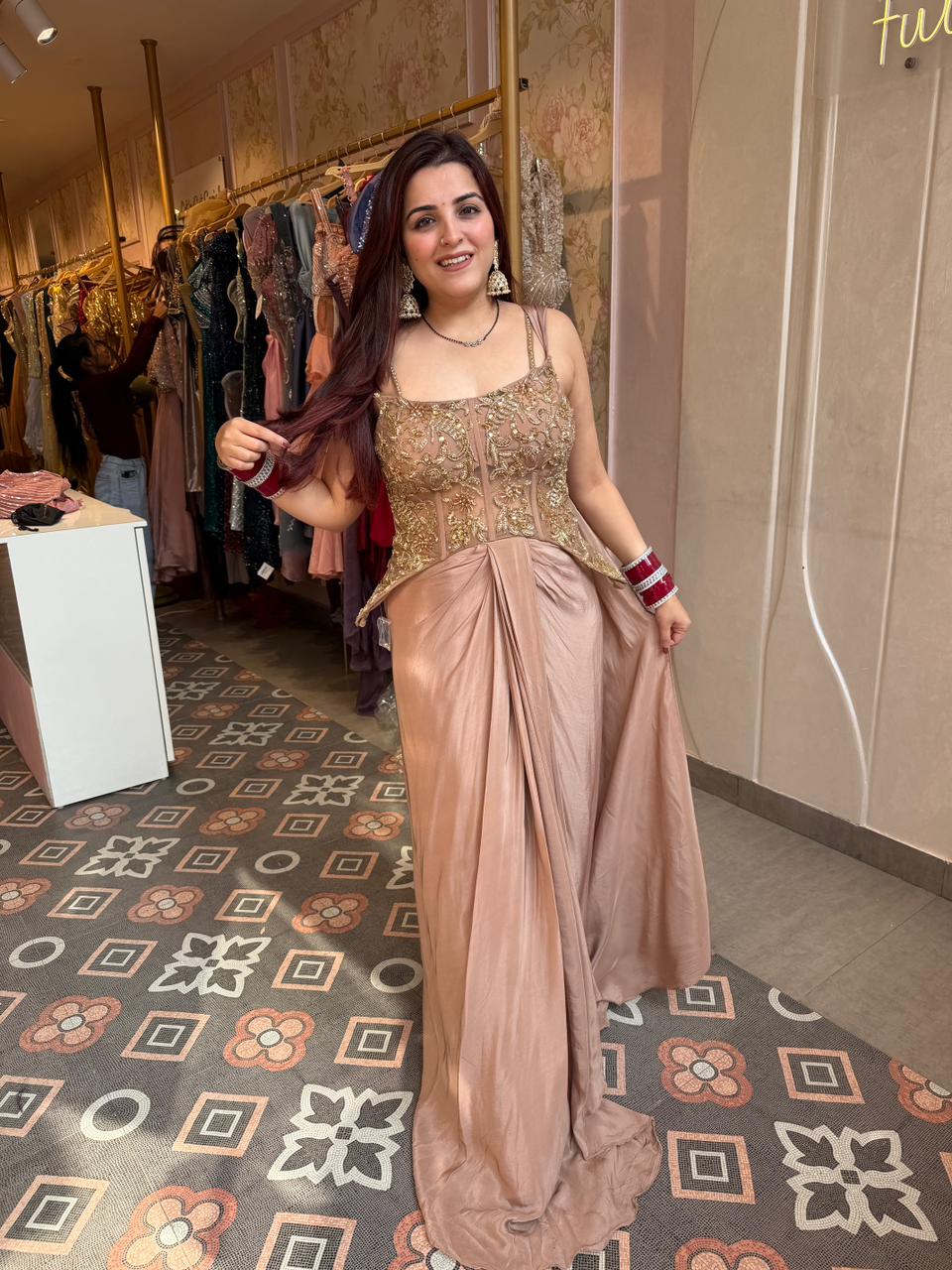 Sobha  Embroidered Drape Skirt set