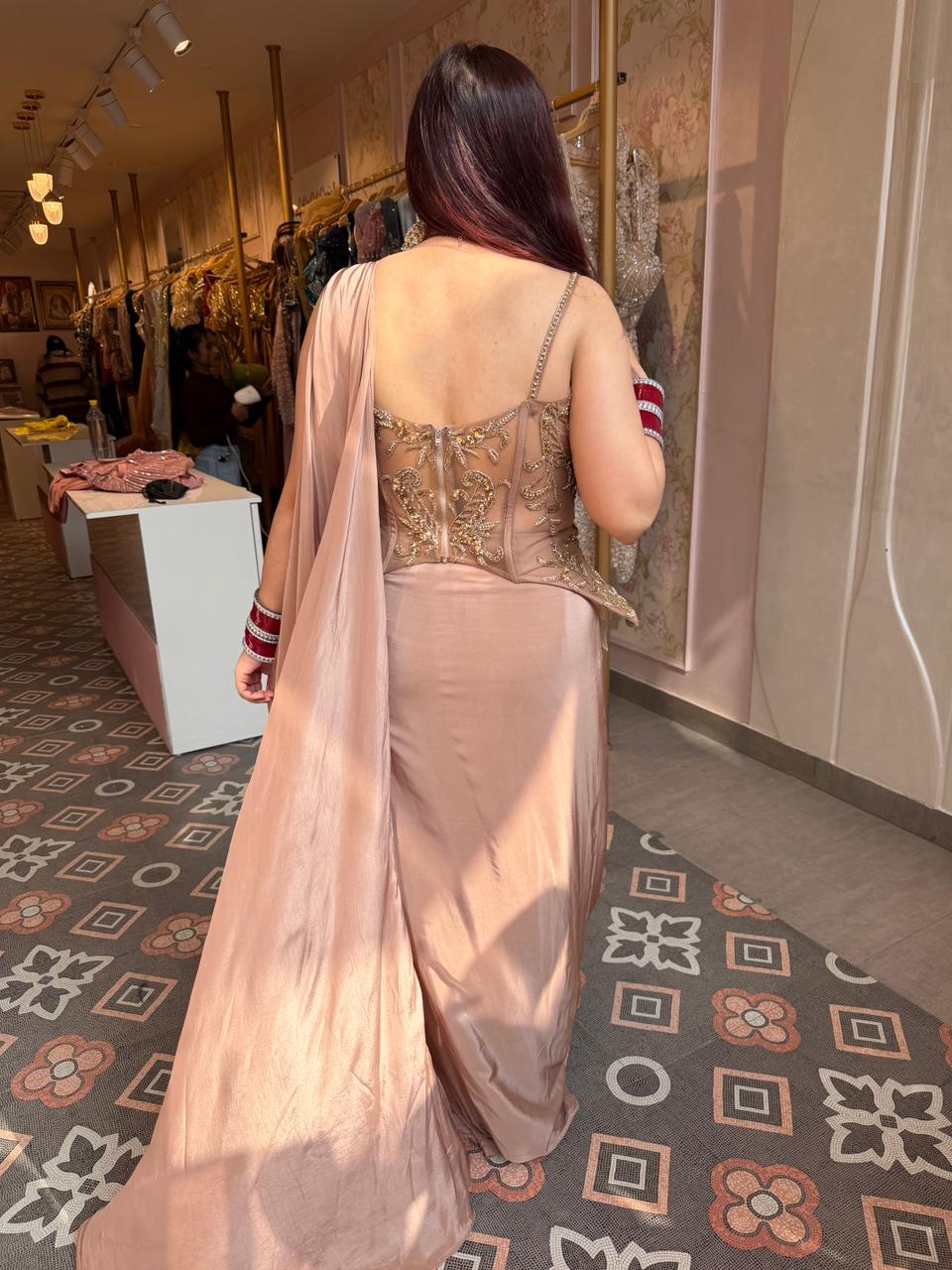 Sobha  Embroidered Drape Skirt set