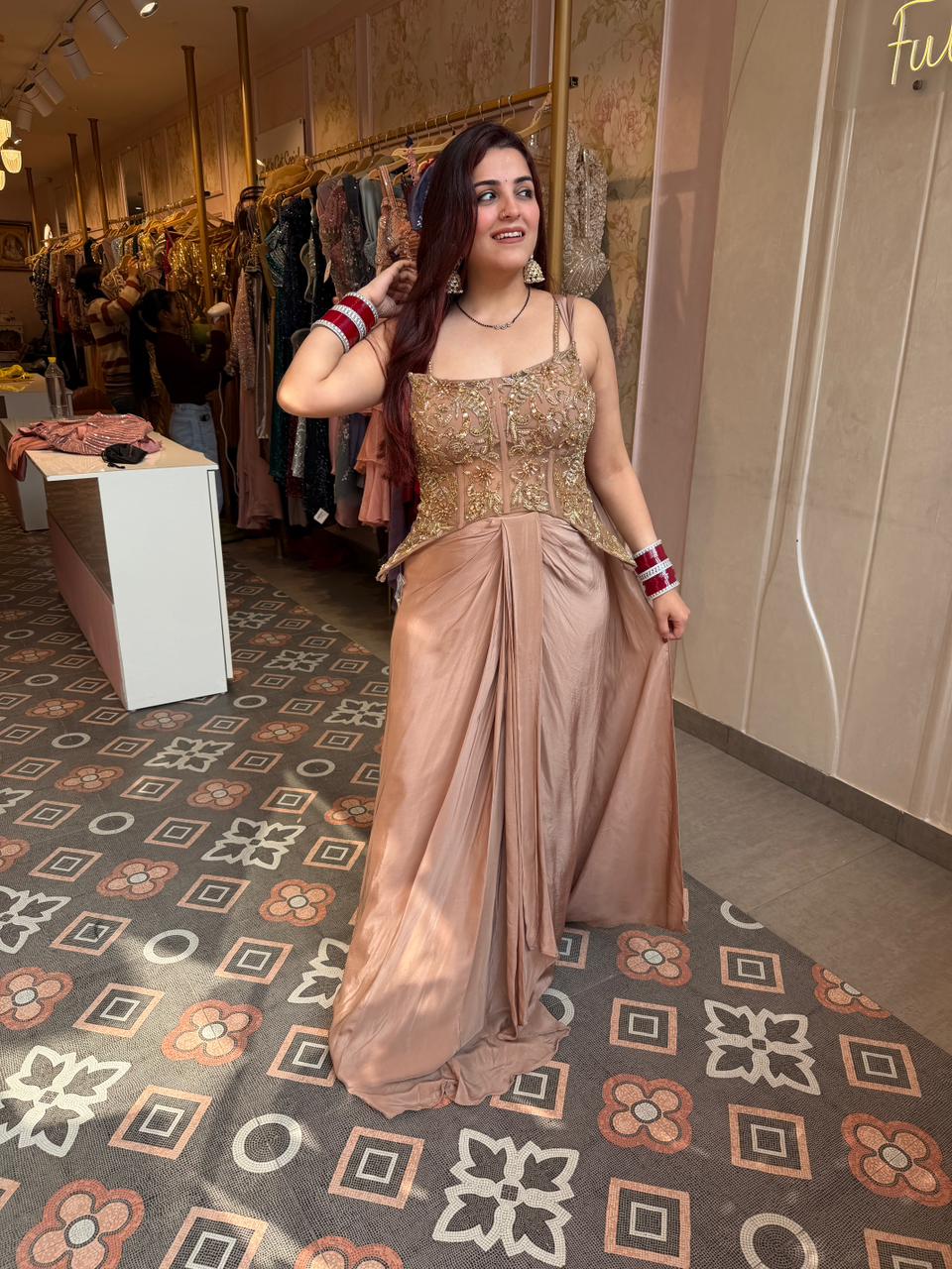 Sobha  Embroidered Drape Skirt set