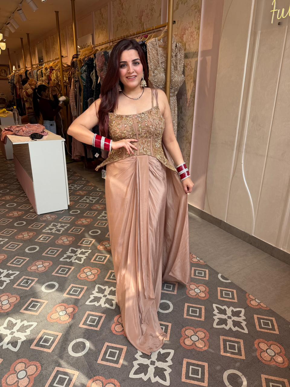 Sobha  Embroidered Drape Skirt set