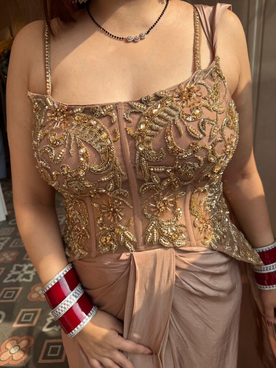 Sobha  Embroidered Drape Skirt set