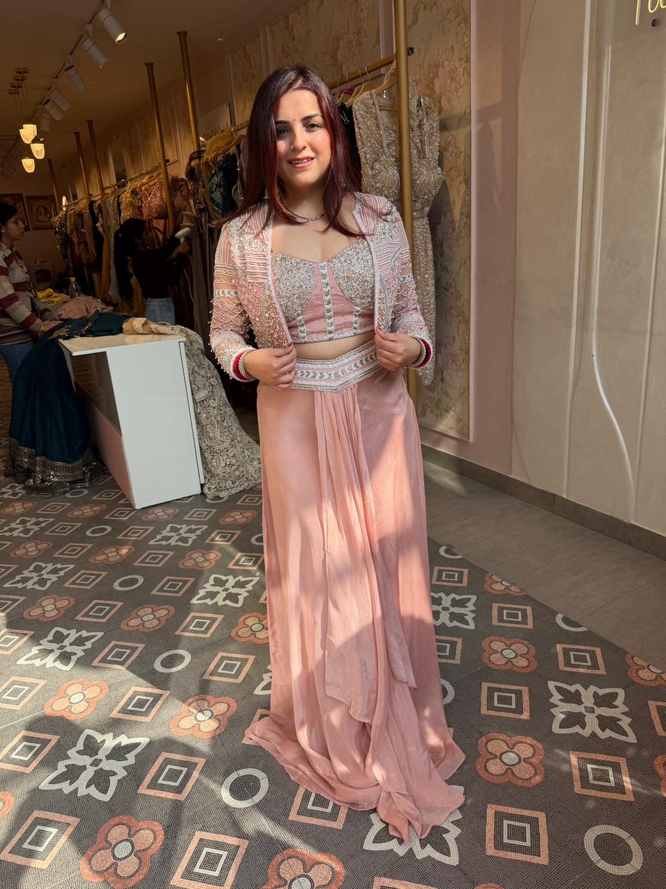 Sizu Glow Jacket & blouse Drape skirt Set