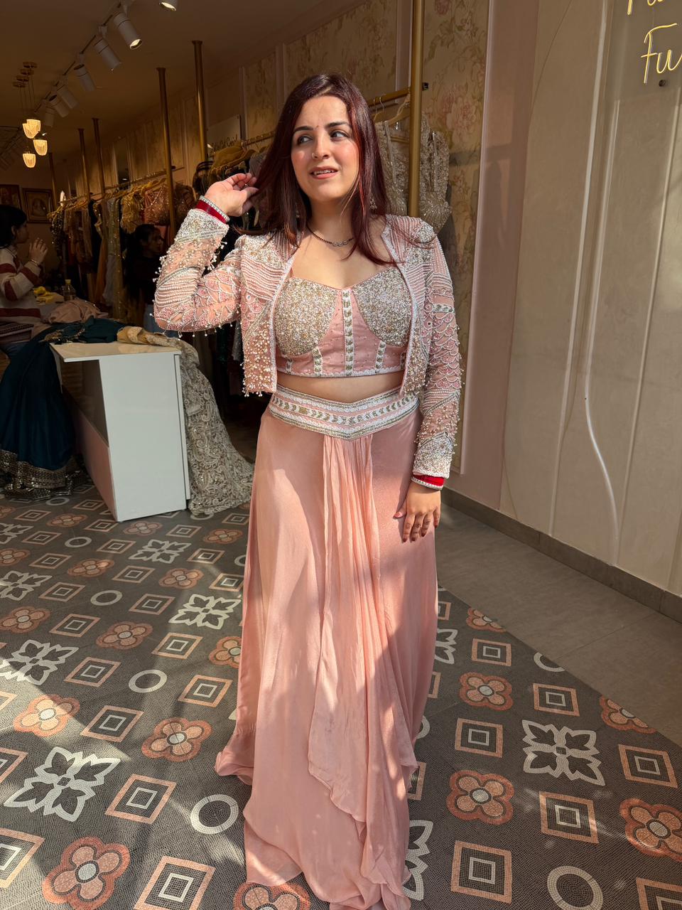 Sizu Glow Jacket & blouse Drape skirt Set