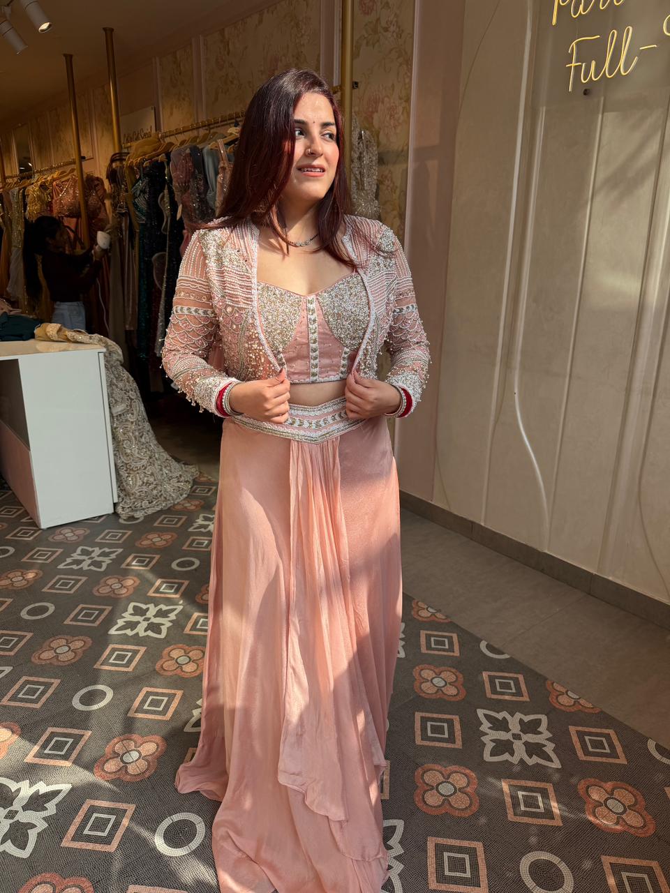 Sizu Glow Jacket & blouse Drape skirt Set