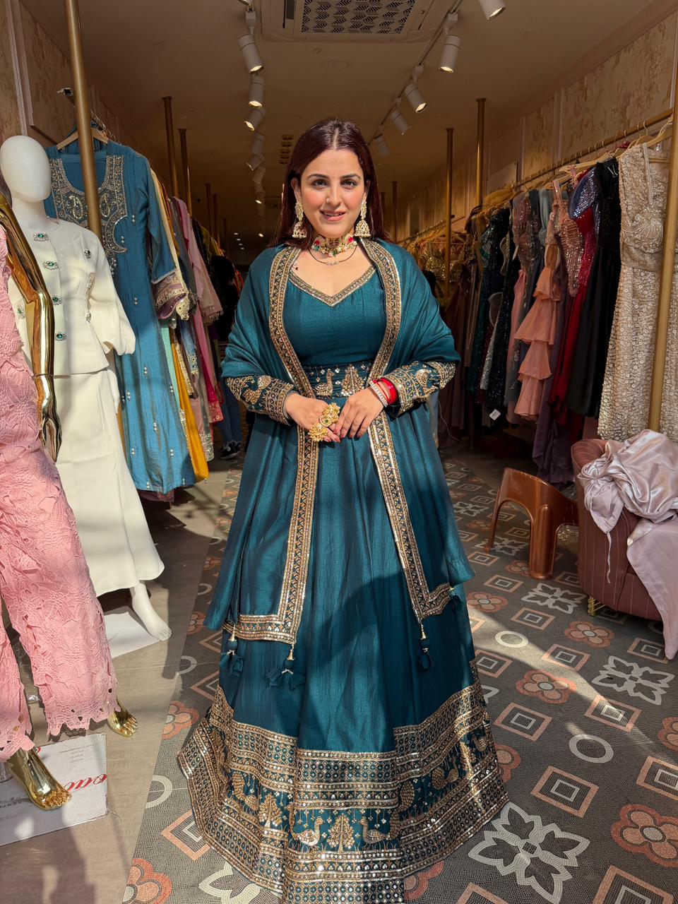 Peacock Embroidered Anarkali Gown Set