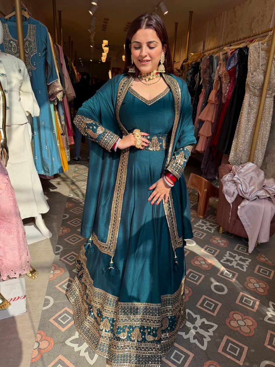 Peacock Embroidered Anarkali Gown Set