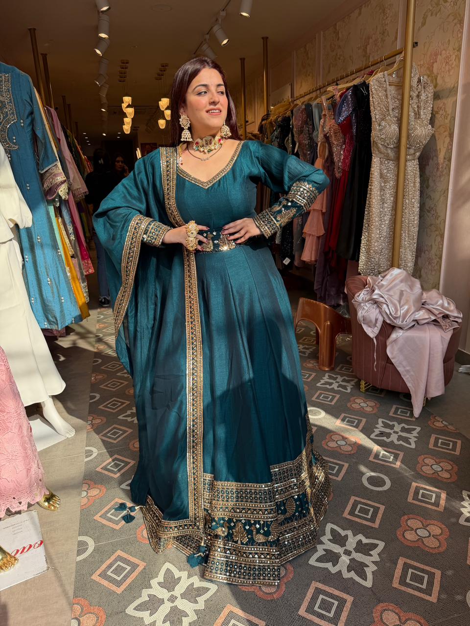 Peacock Embroidered Anarkali Gown Set