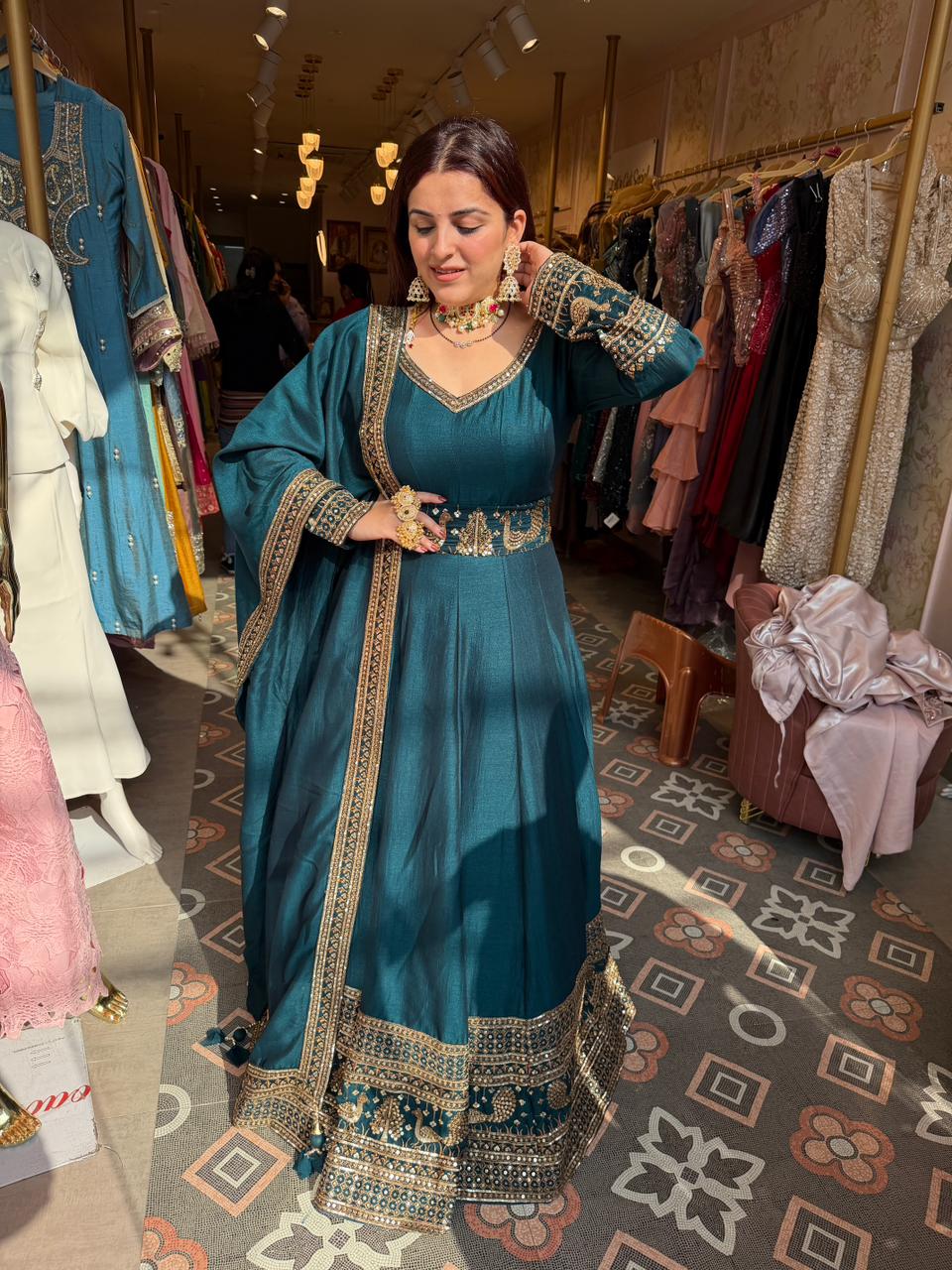Peacock Embroidered Anarkali Gown Set