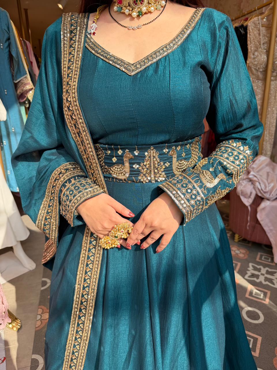 Peacock Embroidered Anarkali Gown Set