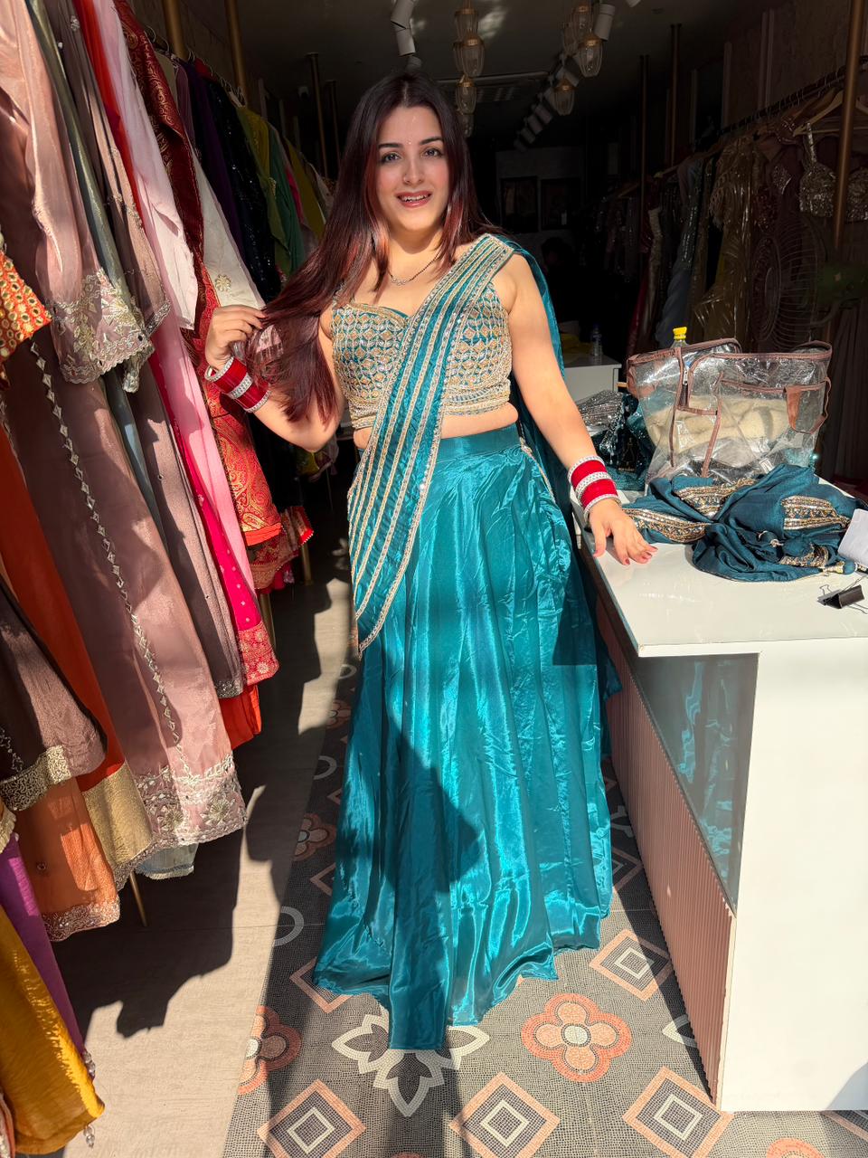 Indigo Radiance Embroidered lengha set