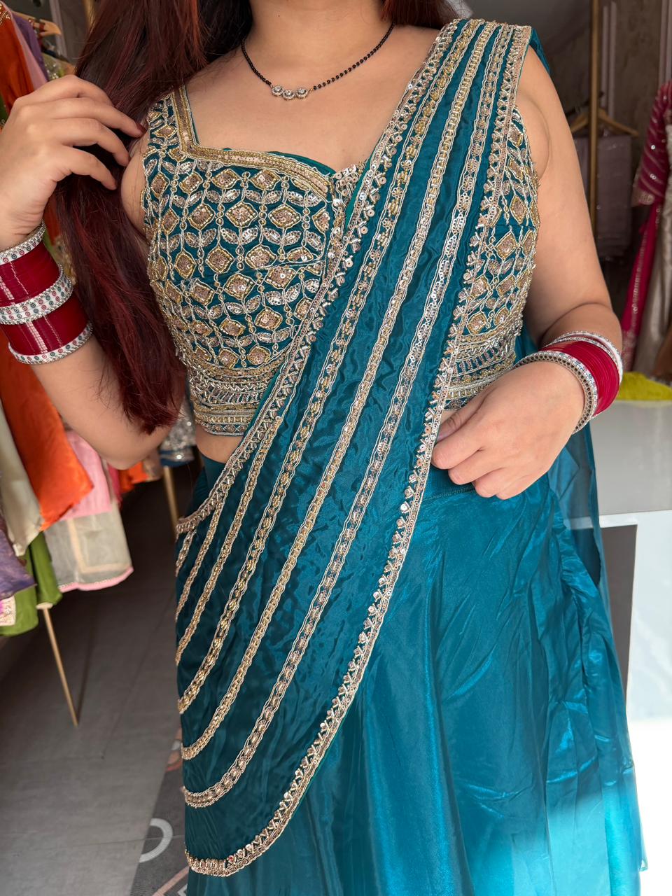 Indigo Radiance Embroidered lengha set