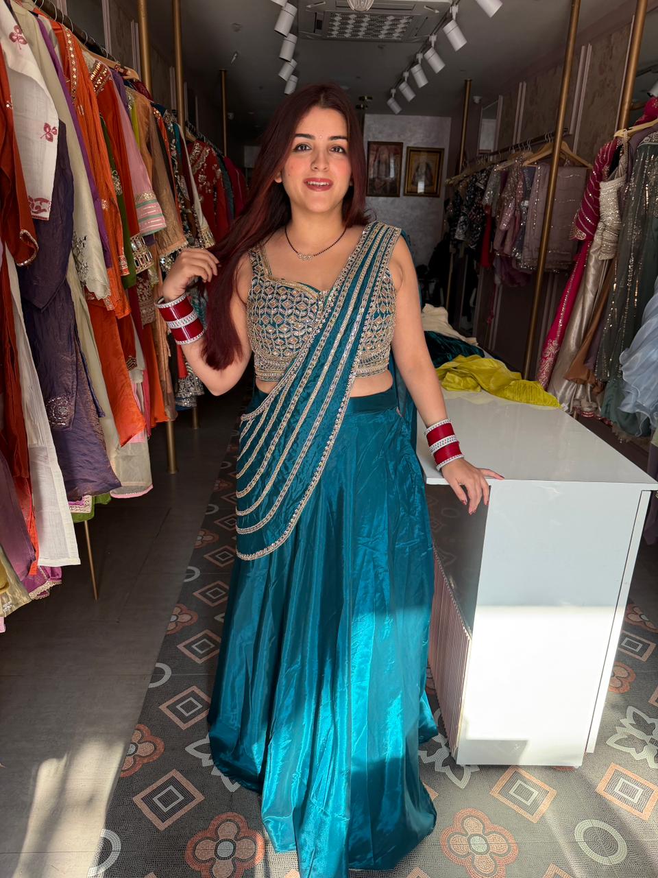 Indigo Radiance Embroidered lengha set