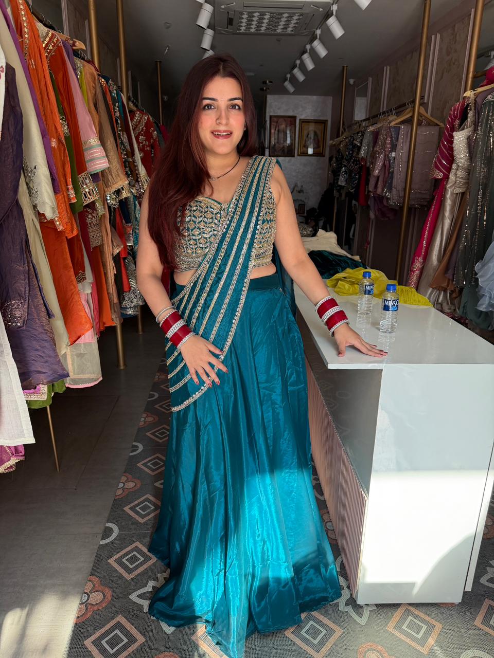 Indigo Radiance Embroidered lengha set