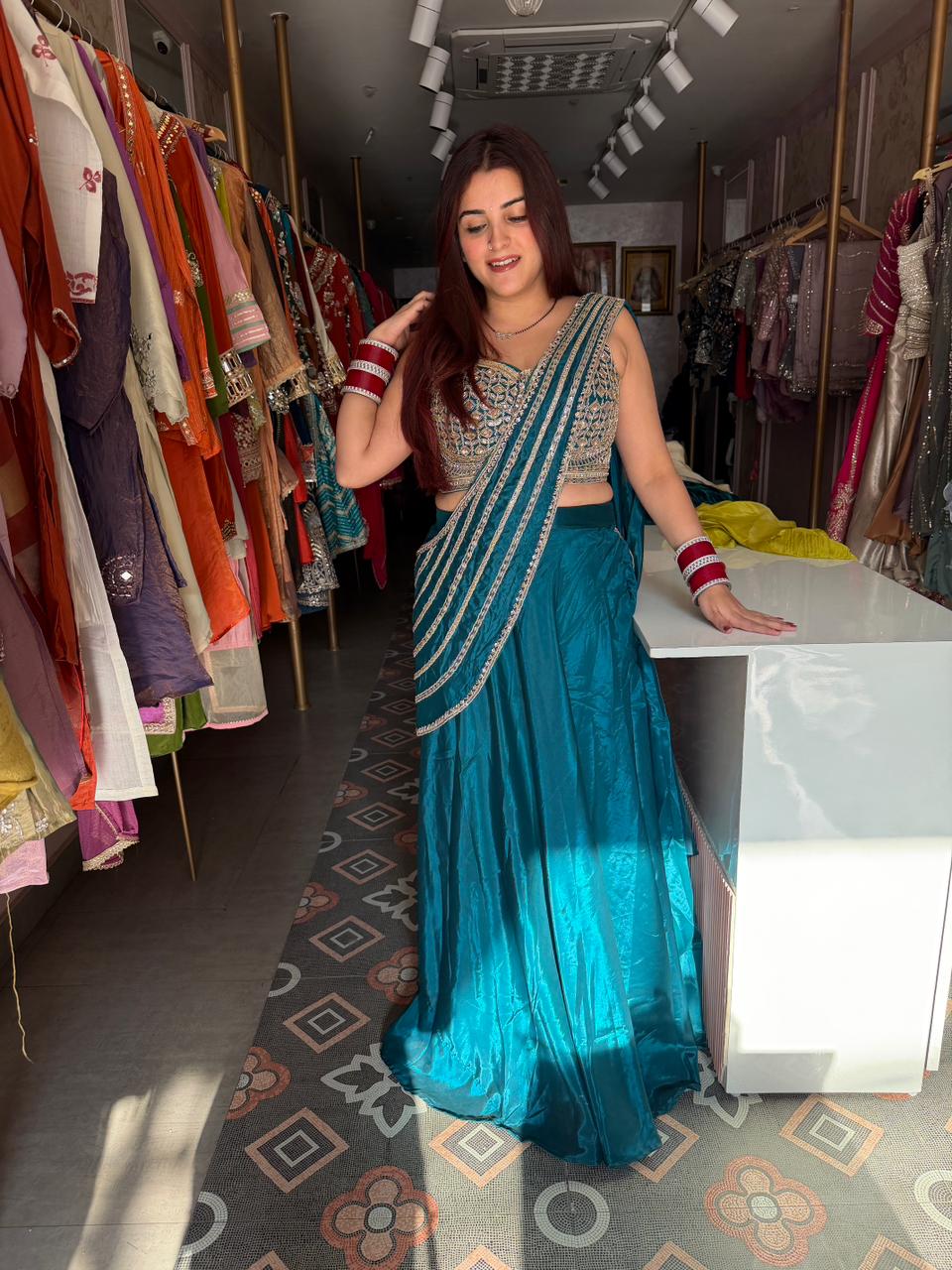 Indigo Radiance Embroidered lengha set