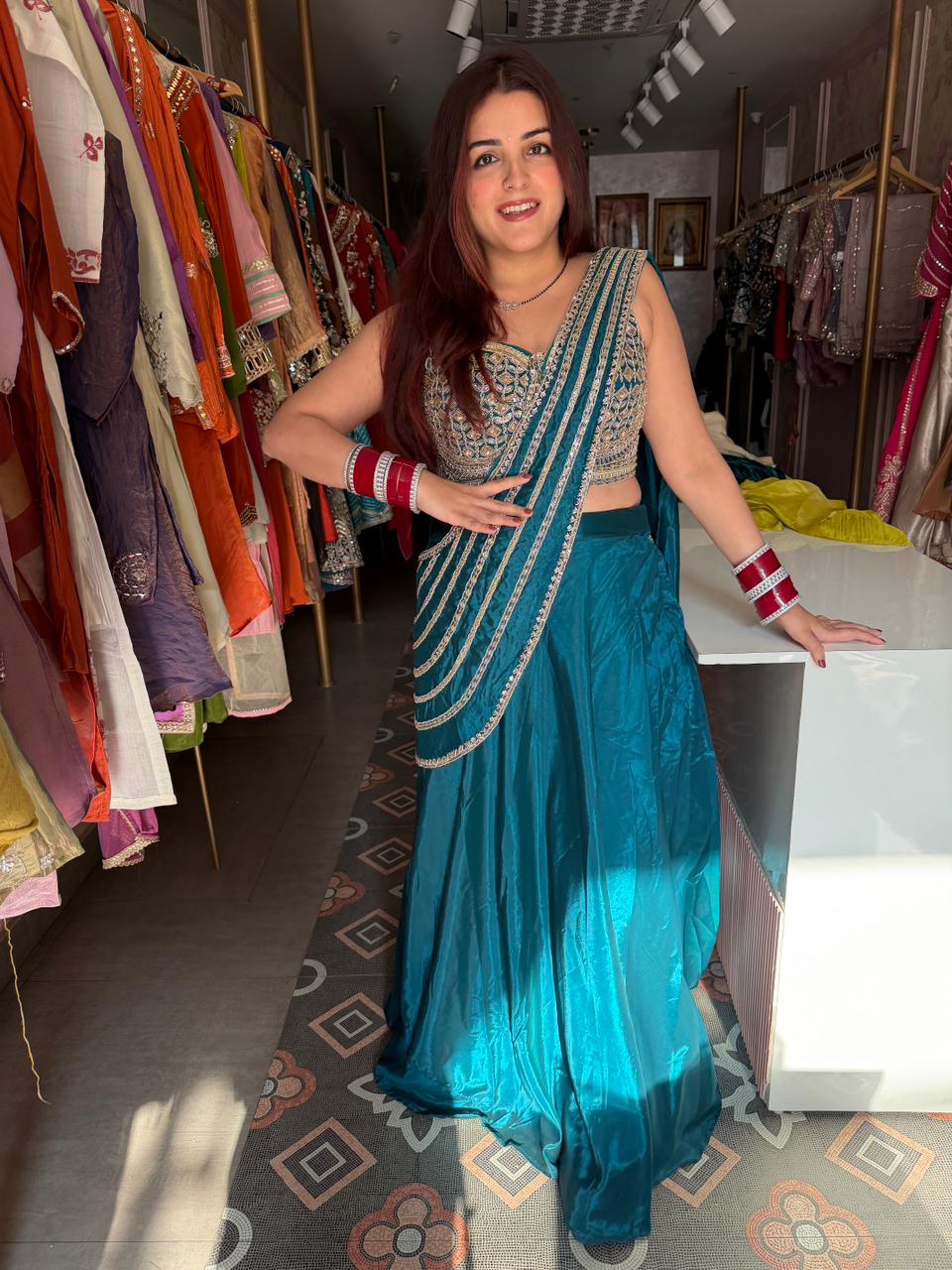 Indigo Radiance Embroidered lengha set