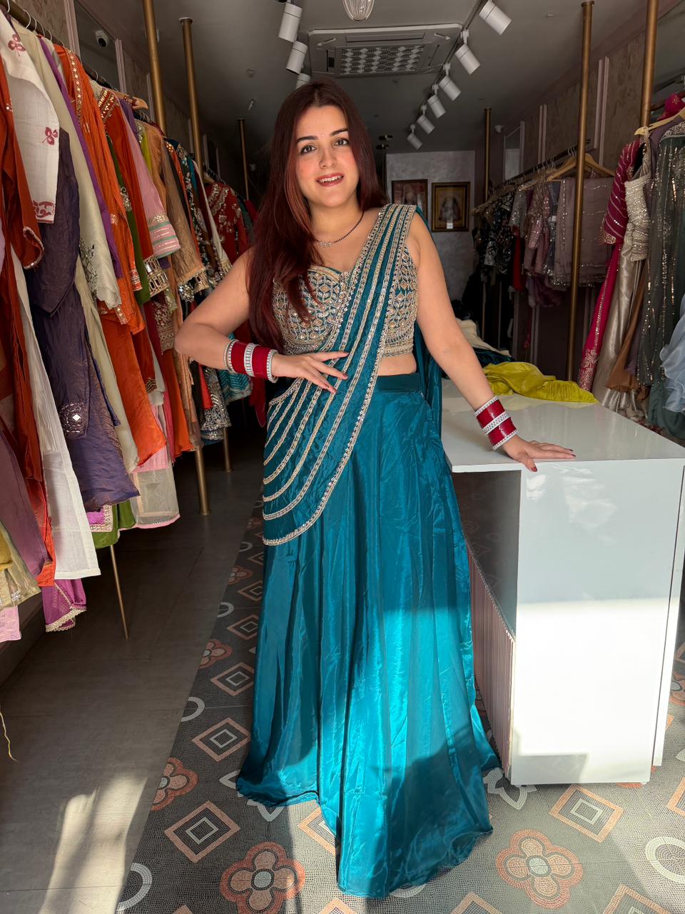 Indigo Radiance Embroidered lengha set