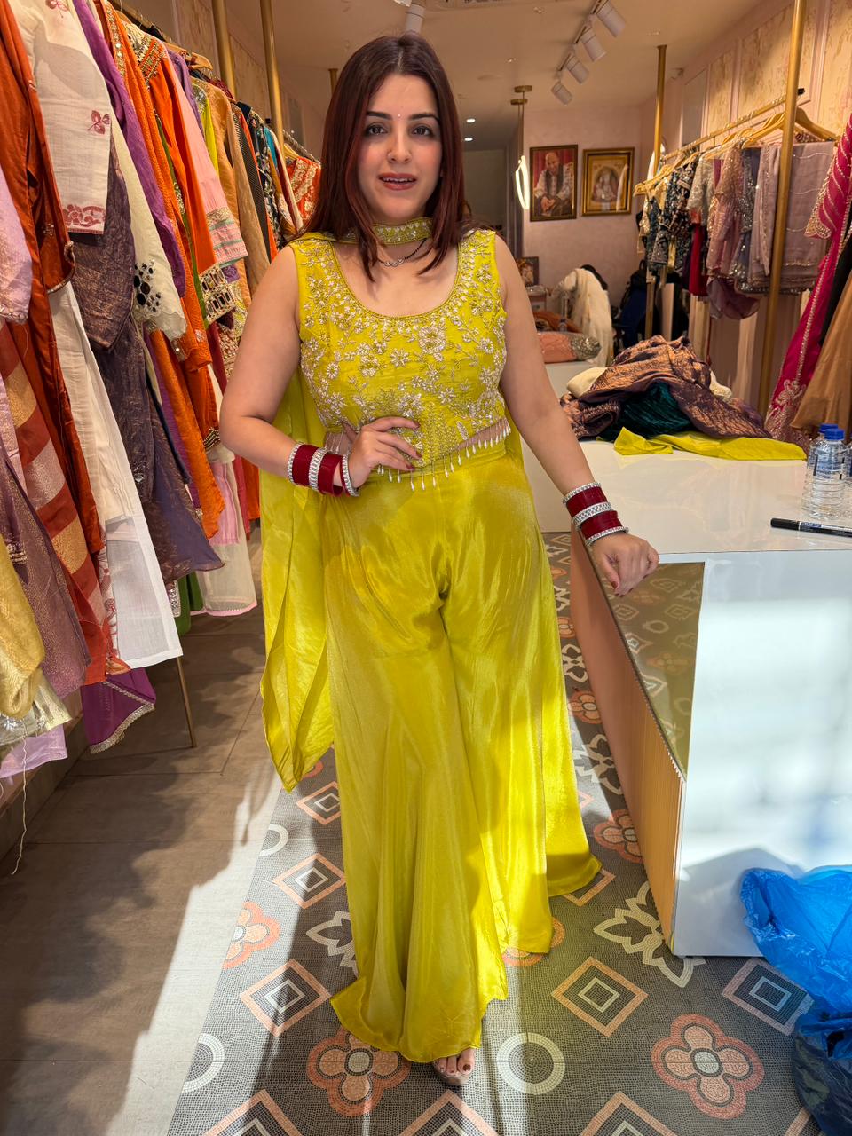 Sunshine Bloom Embroidered Palazzo Set