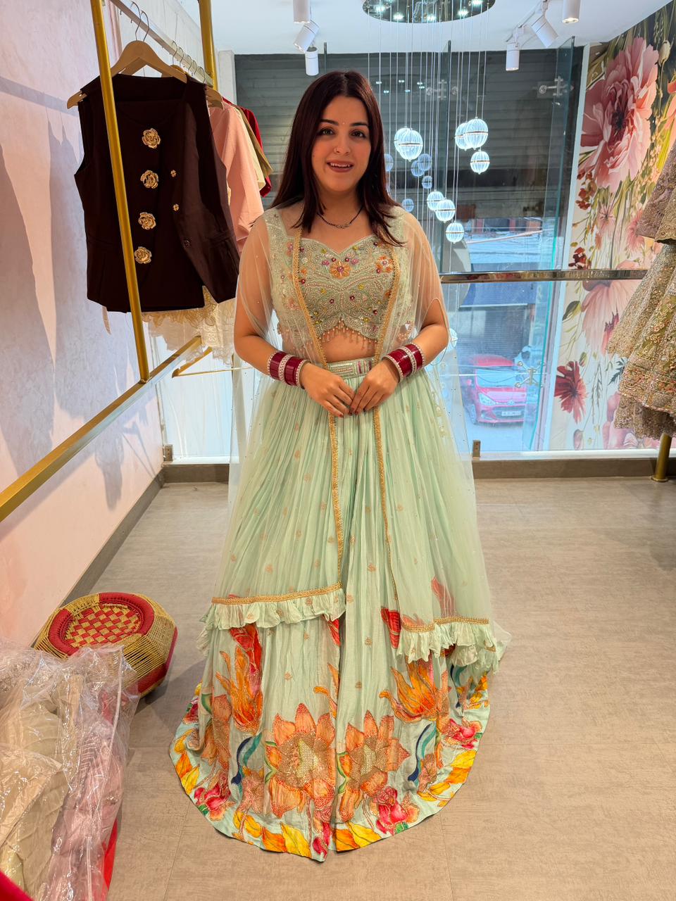 Mint Blossom Garden Lehenga Set