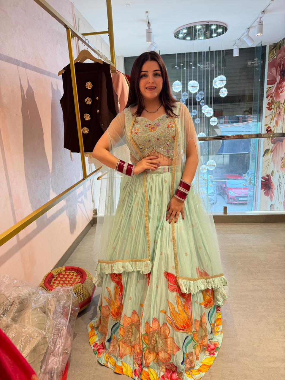 Mint Blossom Garden Lehenga Set