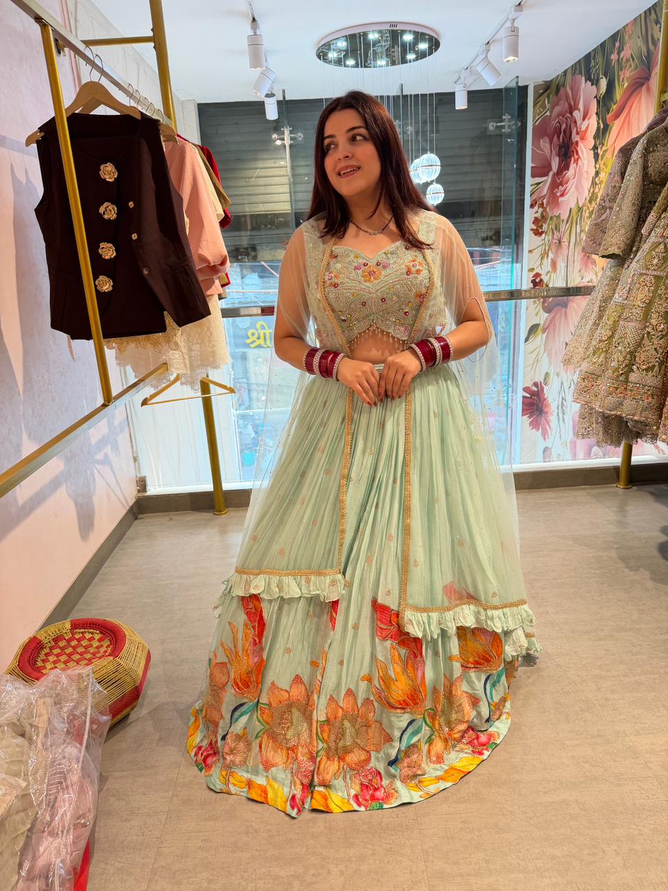 Mint Blossom Garden Lehenga Set