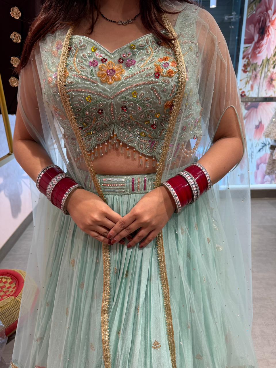 Mint Blossom Garden Lehenga Set