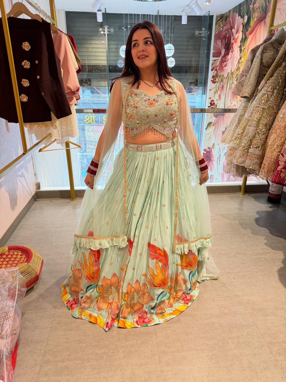 Mint Blossom Garden Lehenga Set