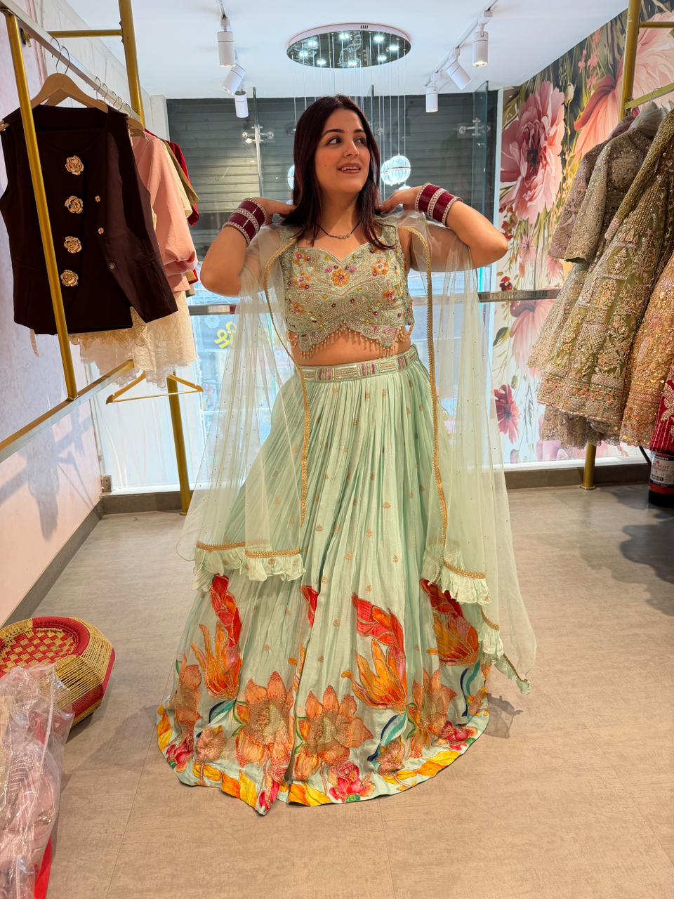 Mint Blossom Garden Lehenga Set