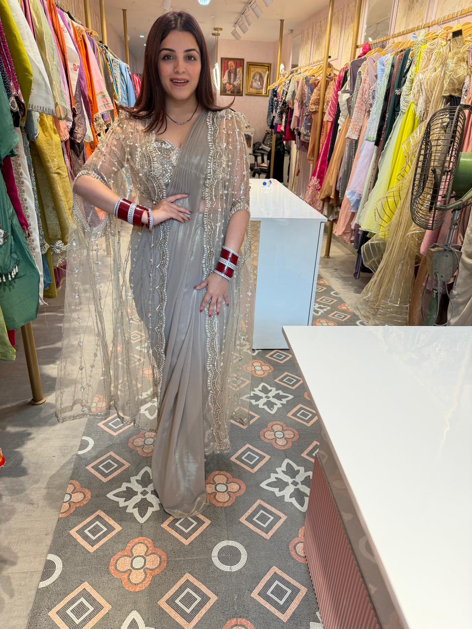 Mist Embellished Cape Saree Set