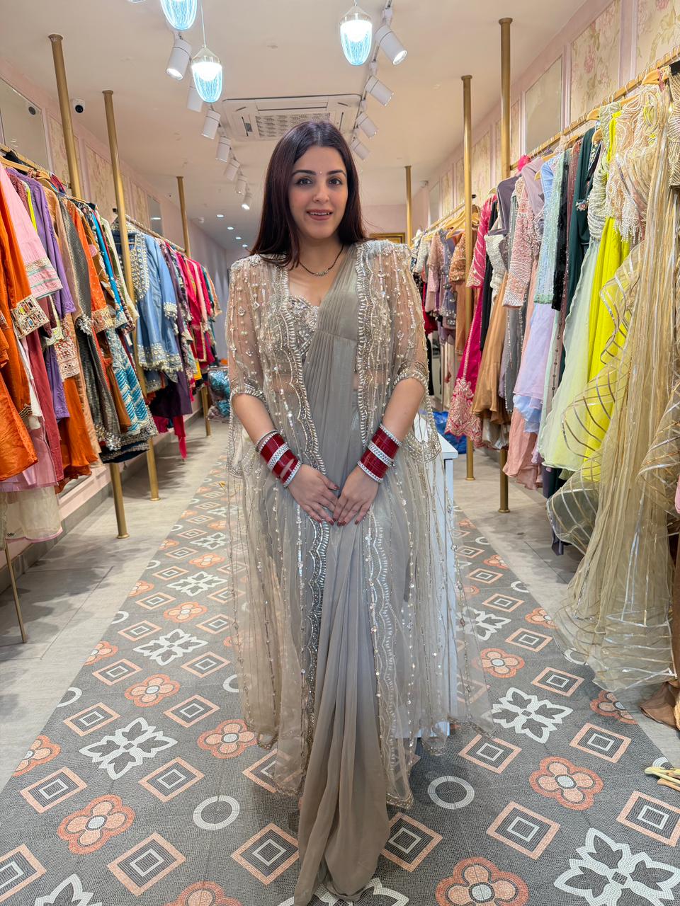 Mist Embellished Cape Saree Set