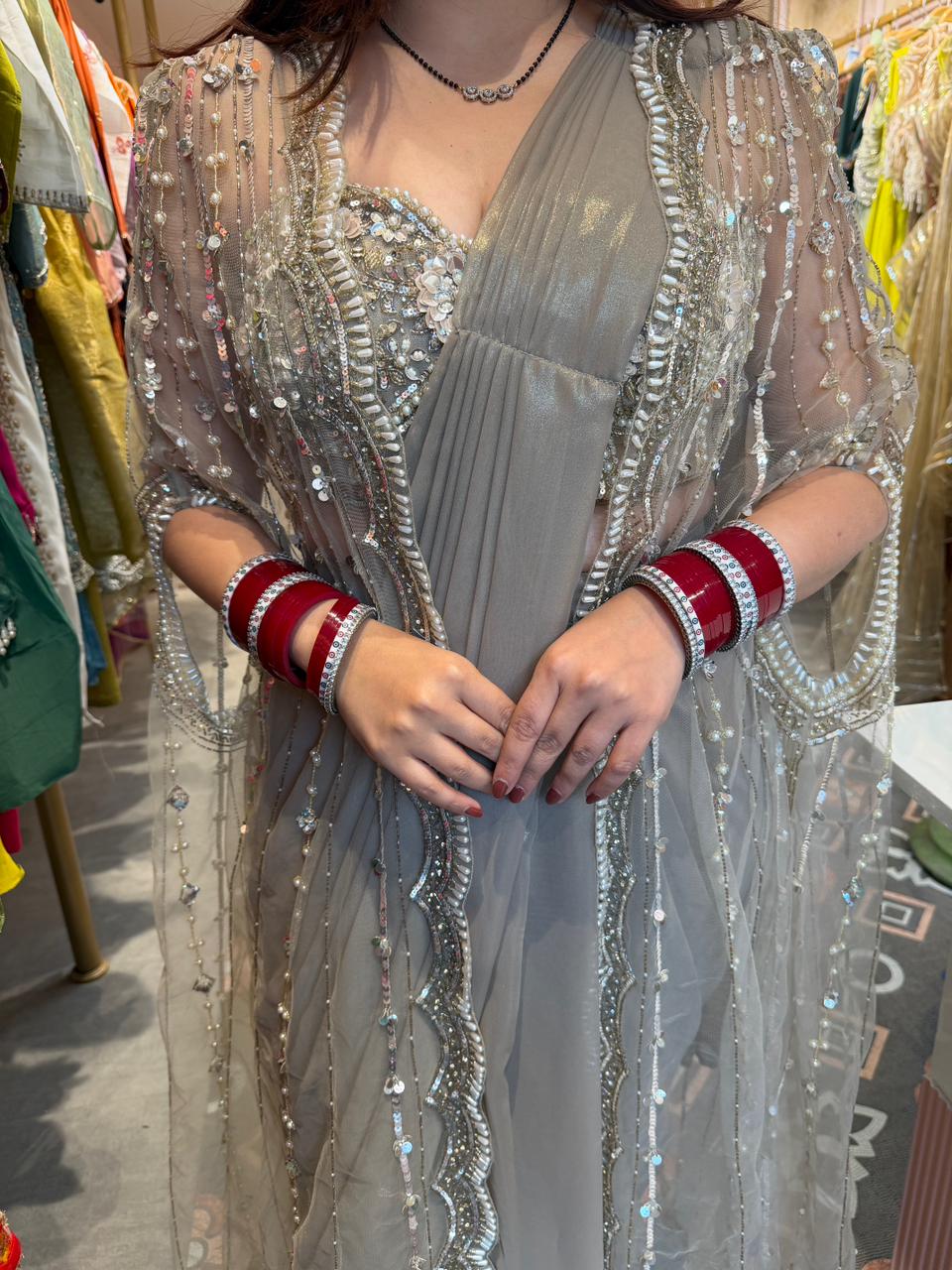 Mist Embellished Cape Saree Set