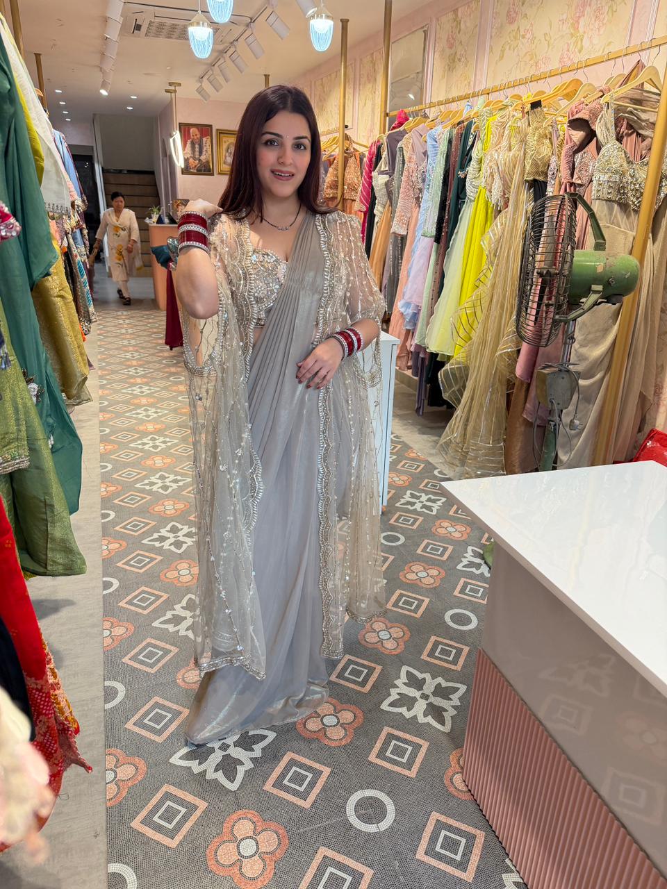 Mist Embellished Cape Saree Set