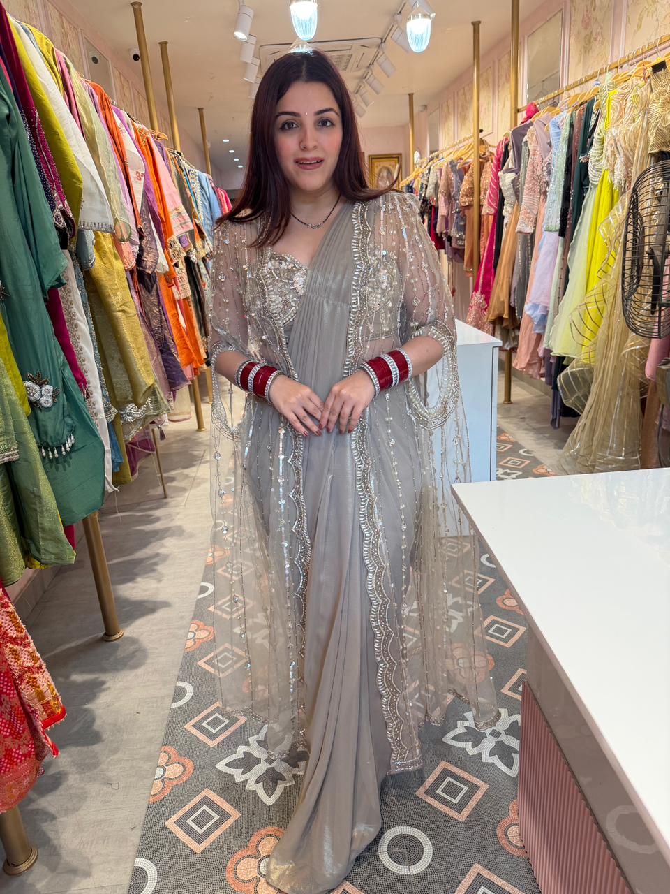 Mist Embellished Cape Saree Set