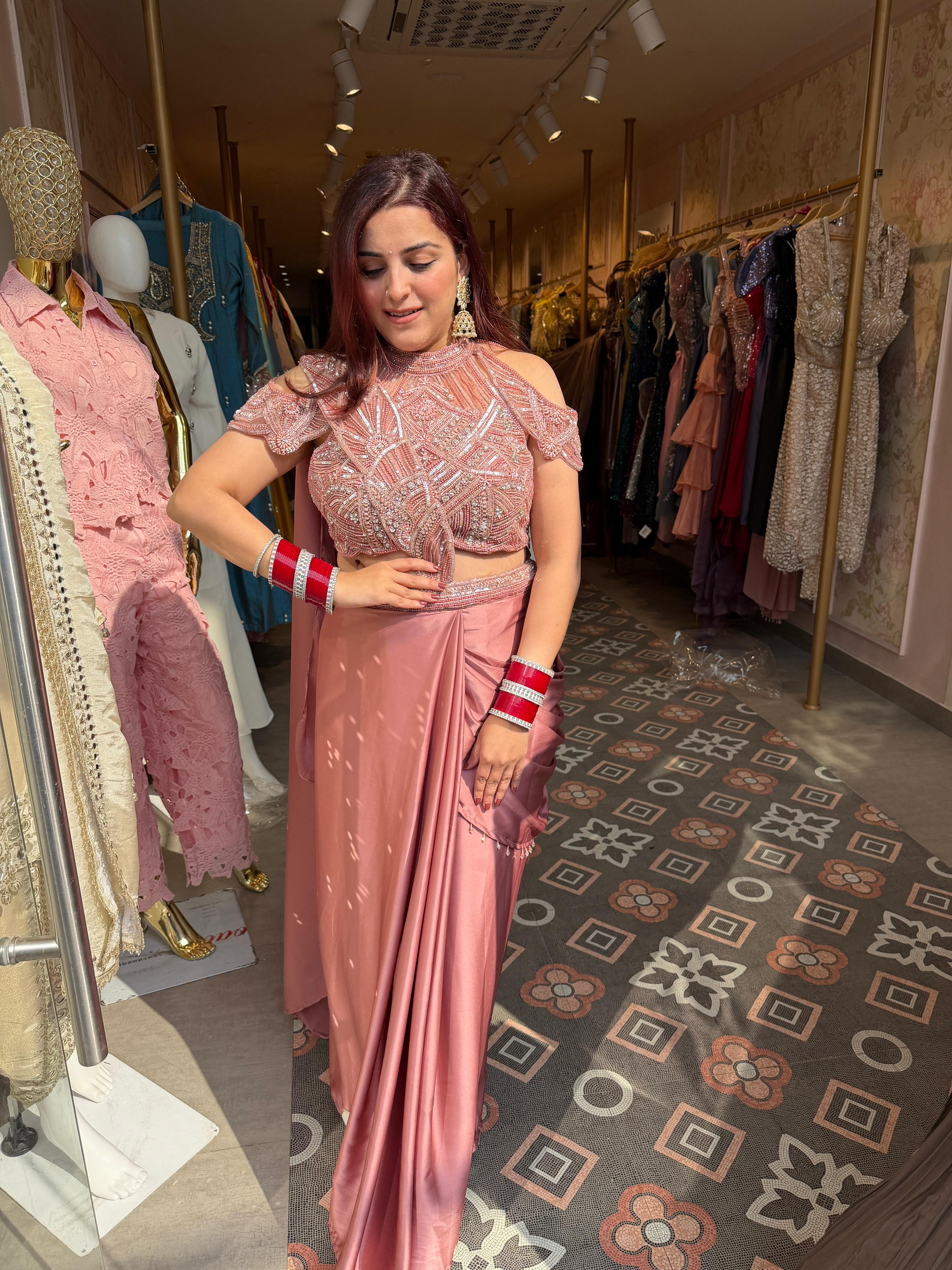 Rosé Luxe Drape skirt Set