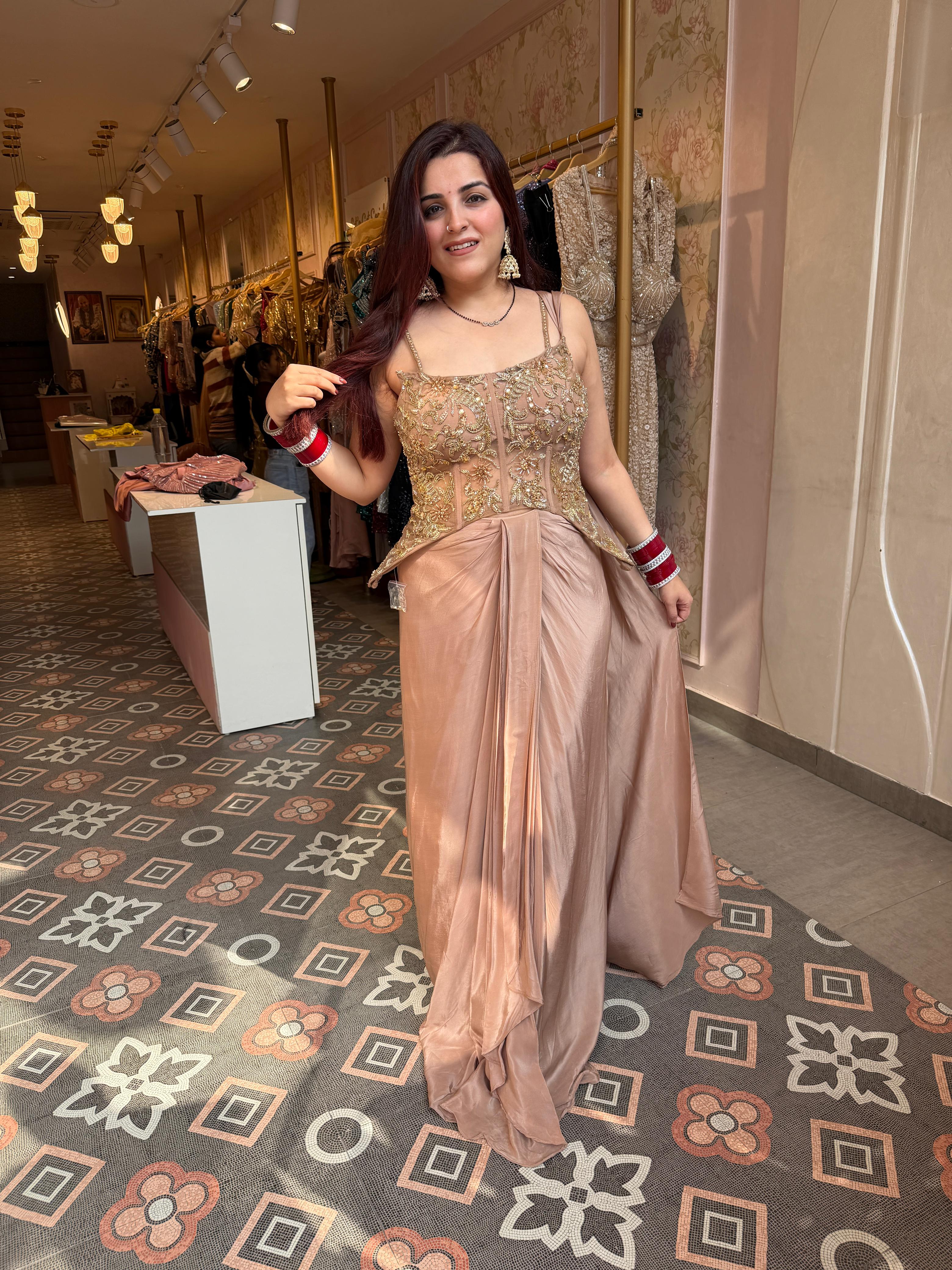 Sobha  Embroidered Drape Skirt set