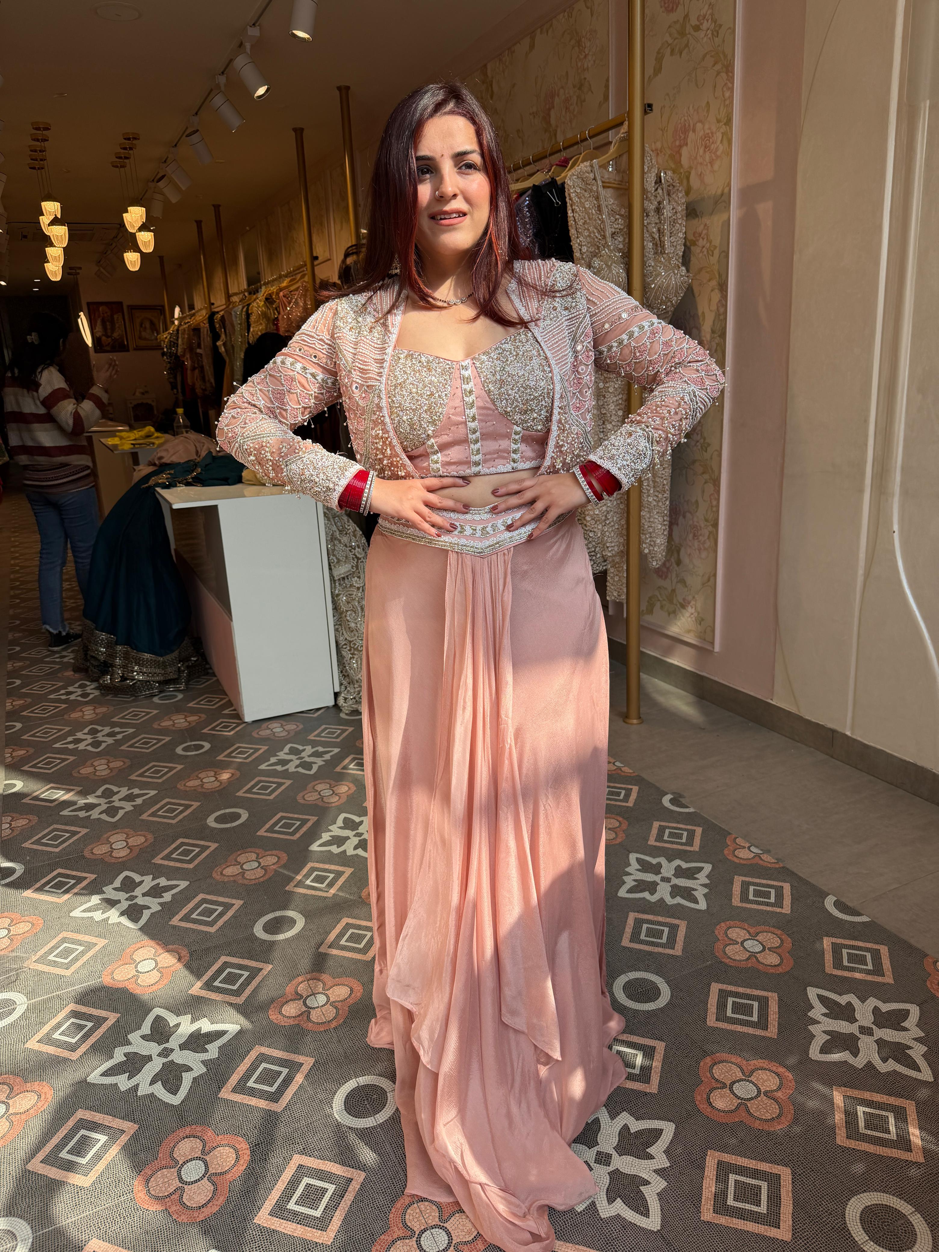 Sizu Glow Jacket & blouse Drape skirt Set