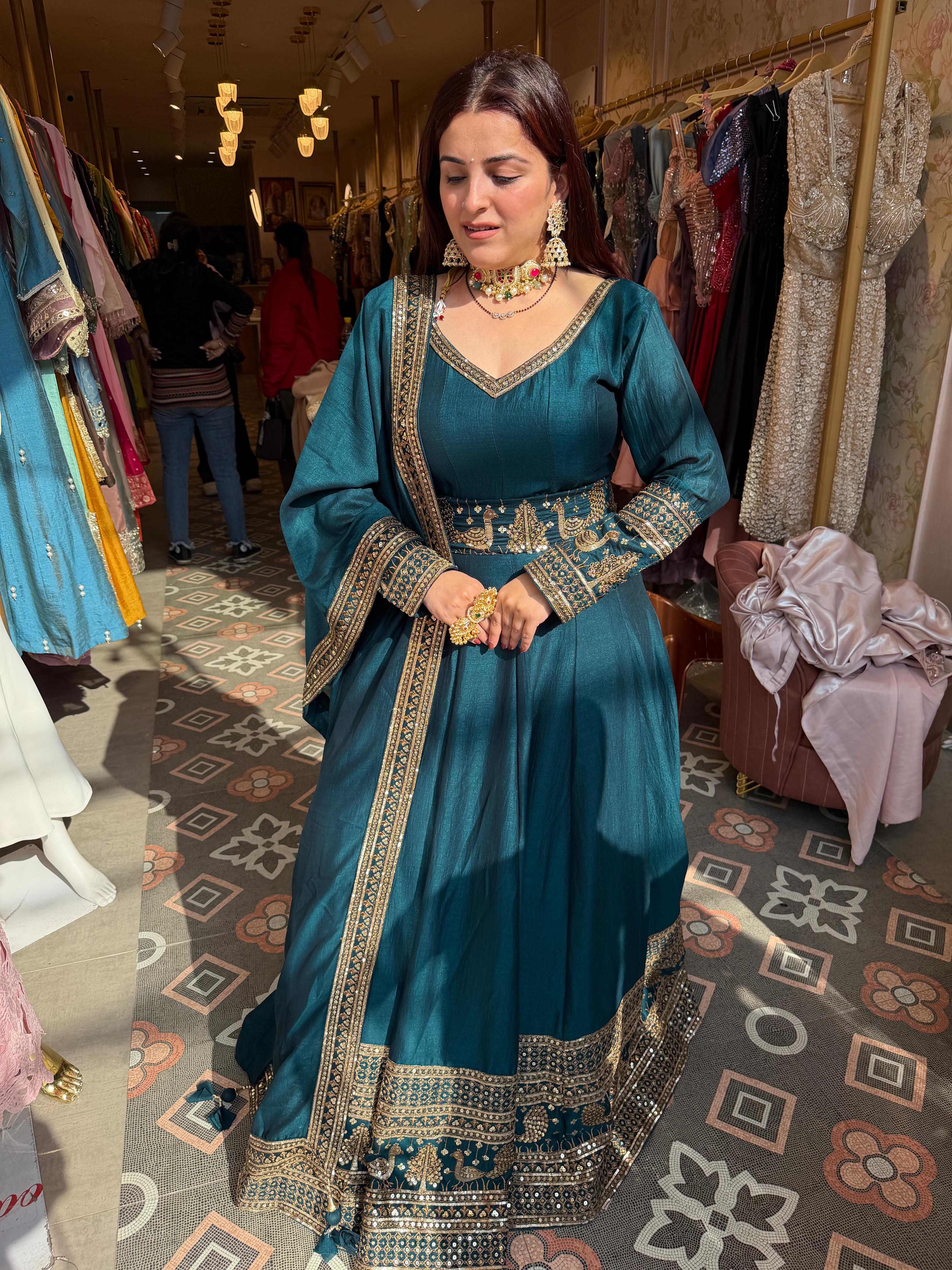 Peacock Embroidered Anarkali Gown Set