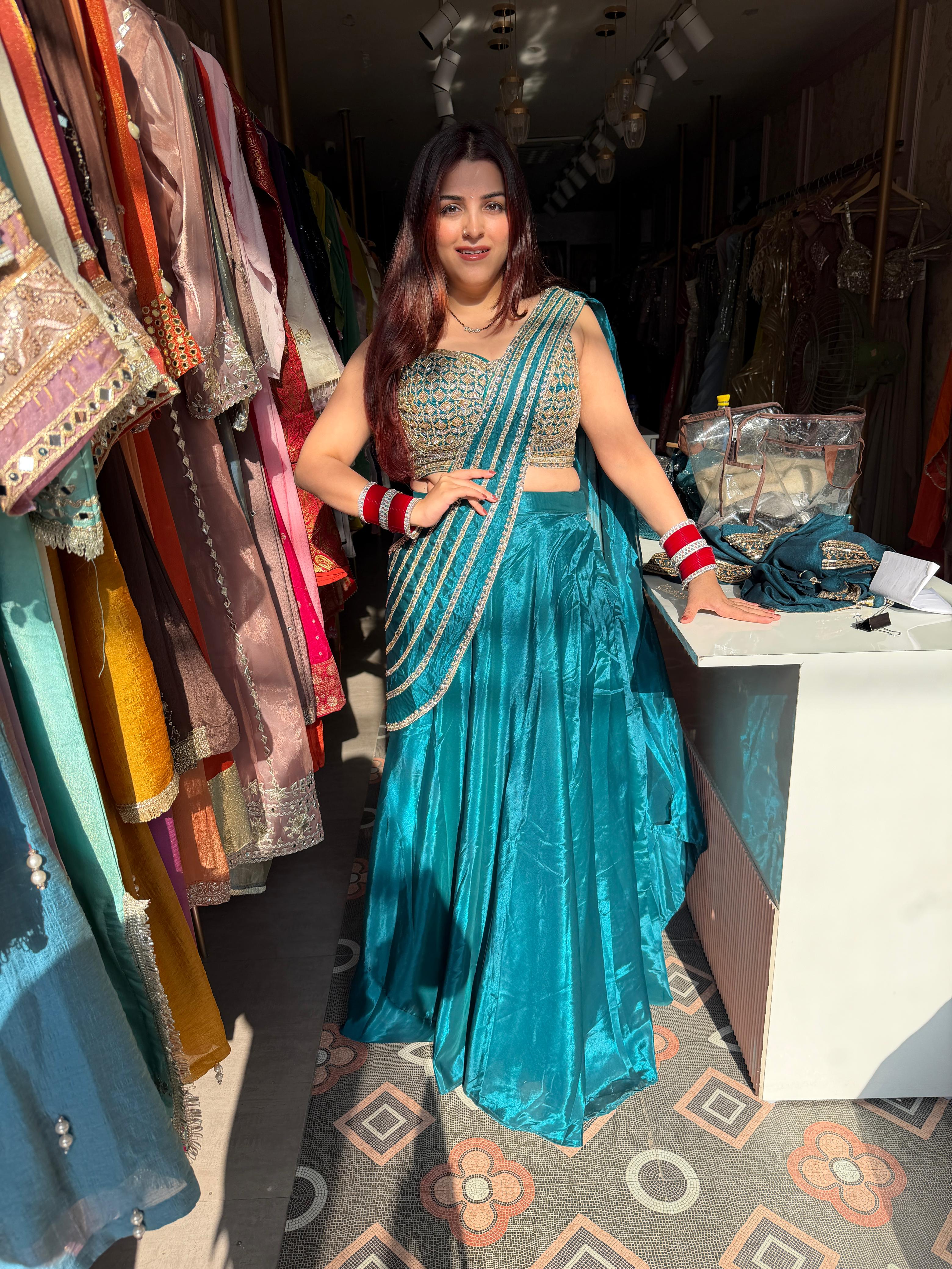 Indigo Radiance Embroidered lengha set